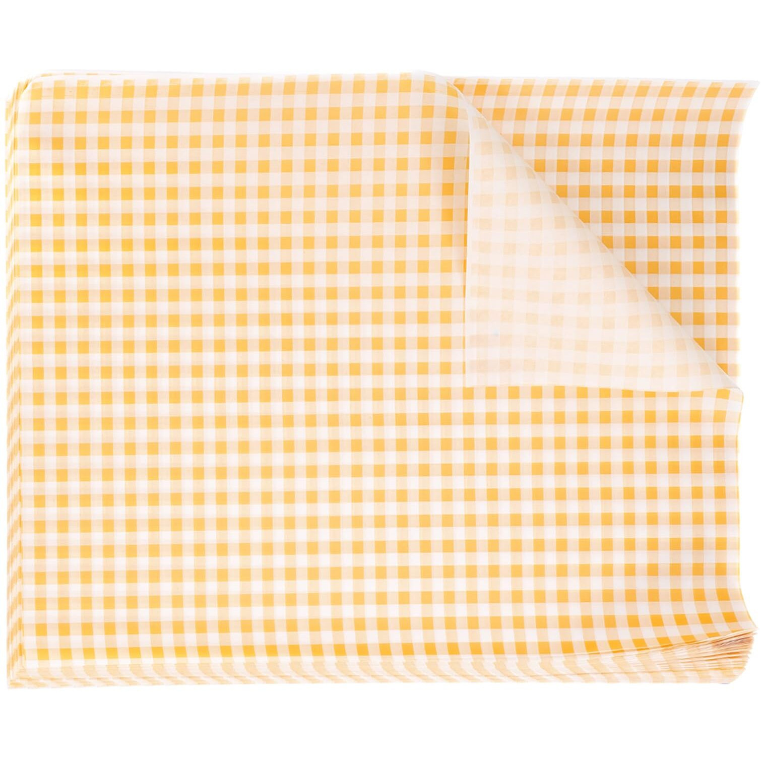 Harfington 100Pcs Square Checkered Wax Paper Sheets 15.75"" X 11.81"" Oil-Absorbing Dry Food Wrapping Paper For Sandwich Baking Paper Liners Picnic Basket Bread Hamburger Wrap Kitchen, Yellow