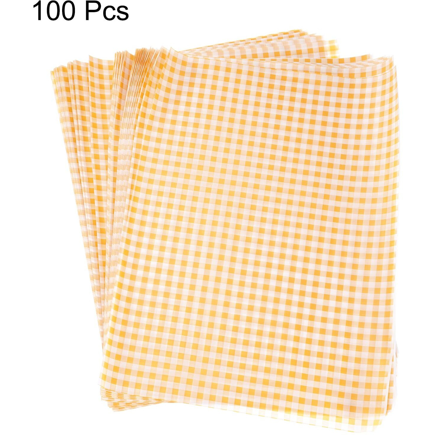 Harfington 100Pcs Square Checkered Wax Paper Sheets 15.75"" X 11.81"" Oil-Absorbing Dry Food Wrapping Paper For Sandwich Baking Paper Liners Picnic Basket Bread Hamburger Wrap Kitchen, Yellow