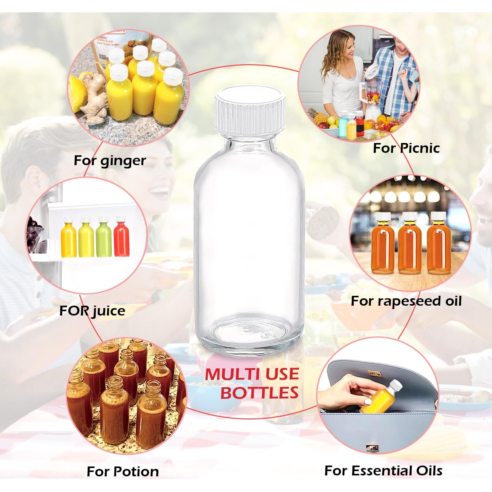 Z-Synka 2Oz Small Glass Bottles With Lids,60Ml Boston Round Wellness Shot Bourbon Whiskey Sample Bottles 2Oz For Liquor,Juices,Sauces,Essential Oils,Hot Sauce,Leak Proof 12 Pack