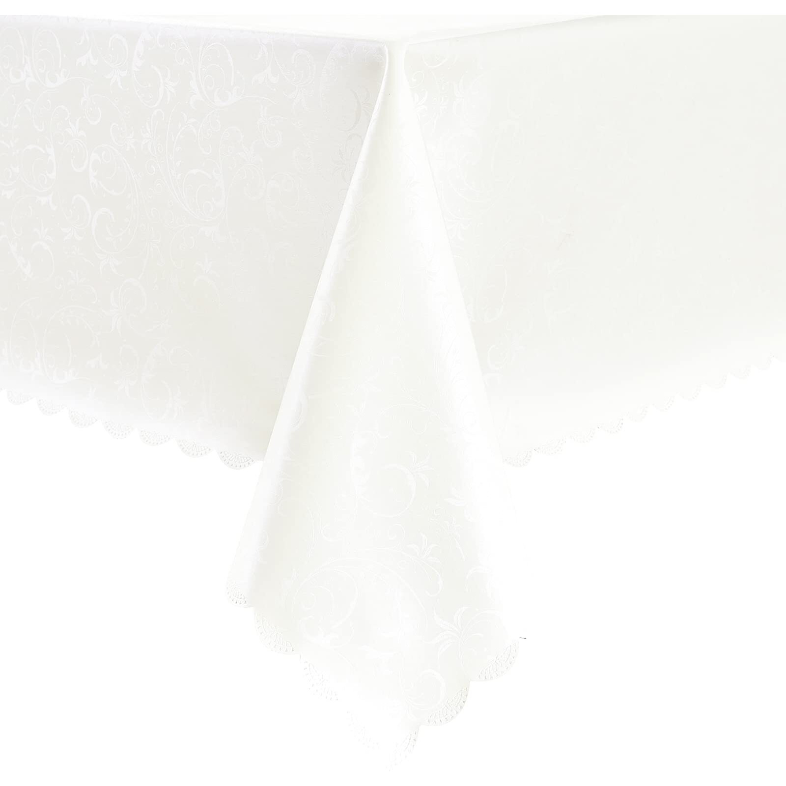 Romanstile Rectangle Vinyl Tablecloth,100% Waterproof Heavy Duty Oil Spill Proof Stain Resistant Plastic Pu Table Cover With Flannel Backing For Kitchen, Dining (Flower White, 60 X 84)