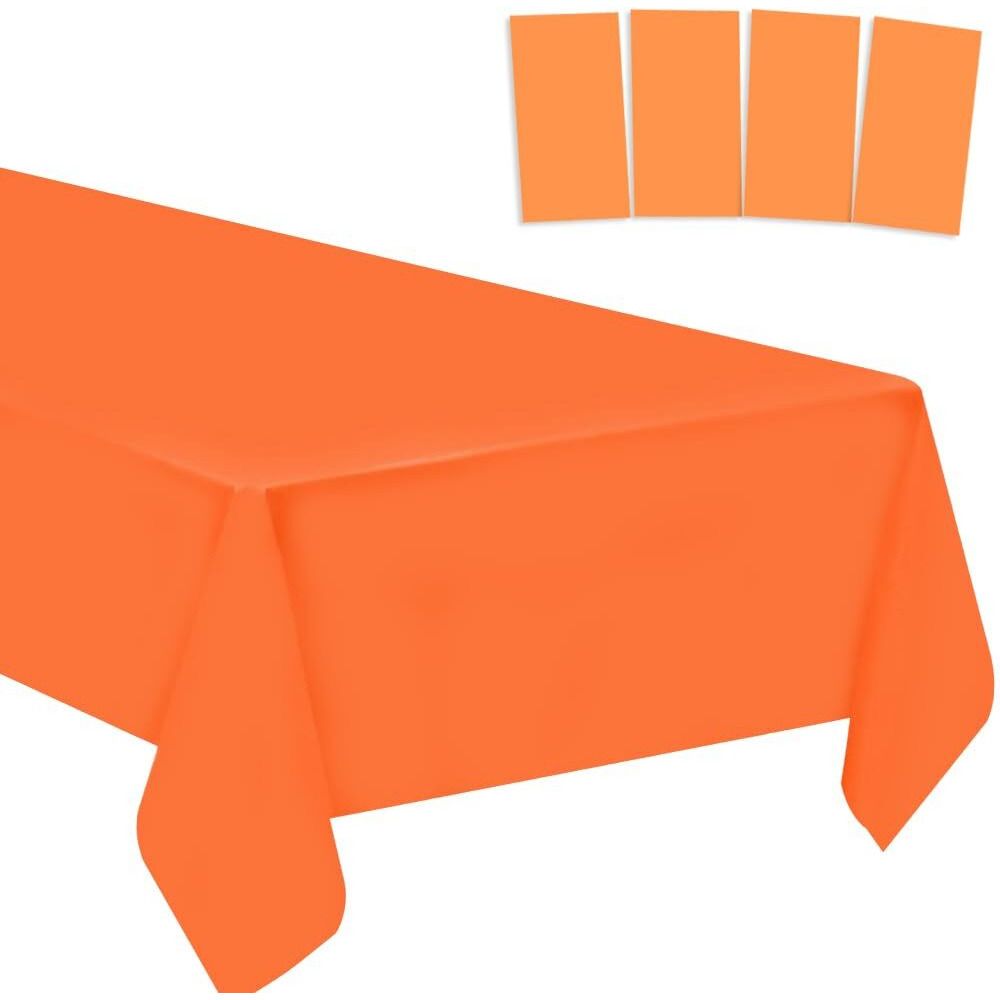 Amocytec 4 Pack Orange Plastic Tablecloths Disposable Xmas Table Covers Table Cloths Bbq Picnic Birthday Christmas Parties Covers Waterproof Oil-Proof Table Cloth Thin Party Table Cloths 54 X 108 In