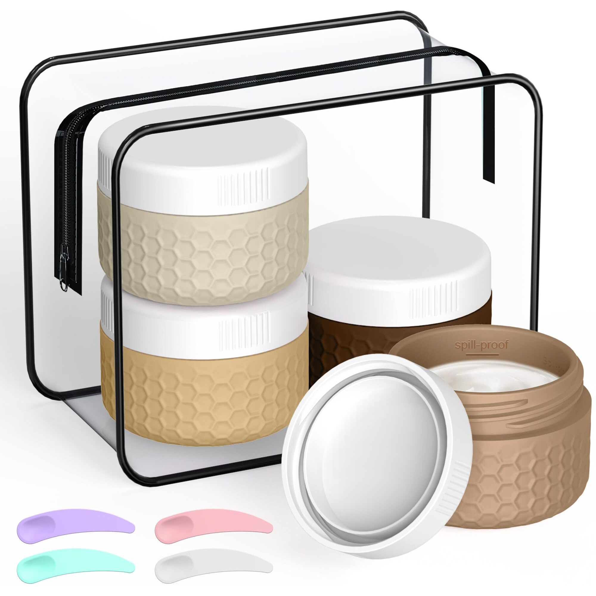 Travel Containers For Toiletries, Portable Size Containers, Tsa Approved Travel Size Toiletries, Silicone Cream Jars, Leak-Proof Skincare Essentials For Cream Lotions (Coffee)