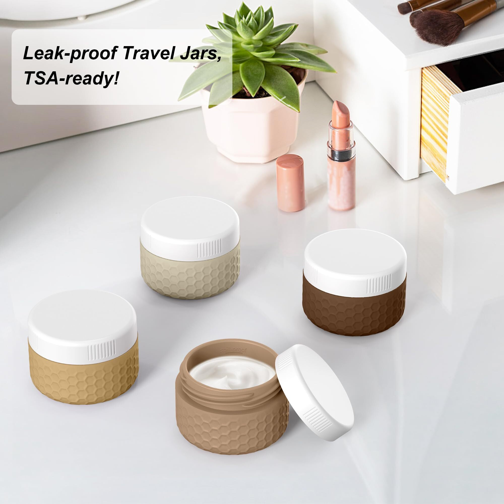 Travel Containers For Toiletries, Portable Size Containers, Tsa Approved Travel Size Toiletries, Silicone Cream Jars, Leak-Proof Skincare Essentials For Cream Lotions (Coffee)