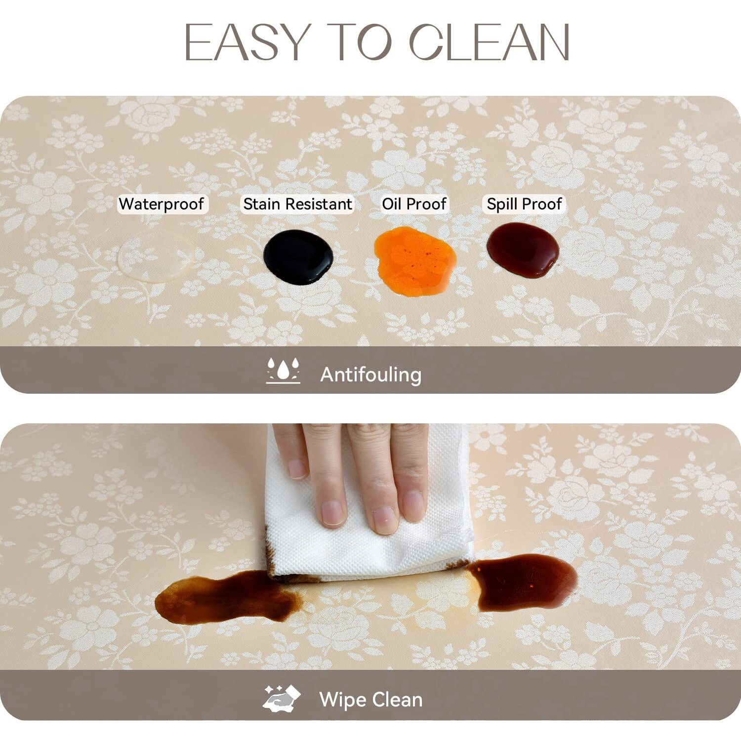 Romanstile Rectangle Vinyl Tablecloth,100% Waterproof Heavy Duty Oil Spill Proof Stain Resistant Plastic Pu Table Cover With Flannel Backing For Kitchen, Dining (Rose Beige, 60 X 120)