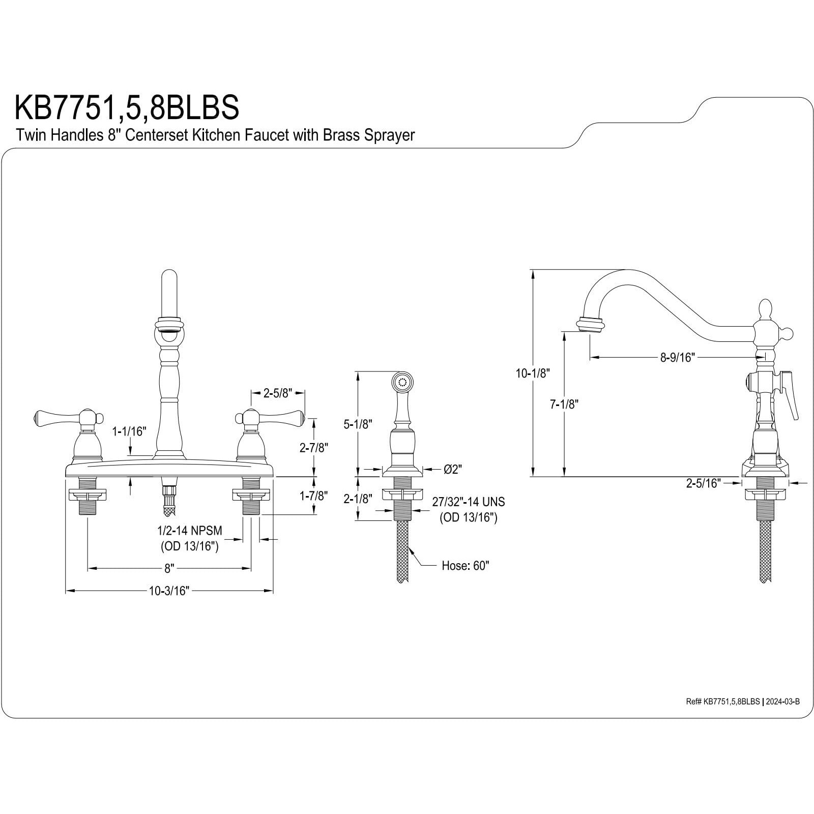 Kingston Brass Kb7755Blbs English Vintage 8"" Centerset Kitchen Faucet, 8-5/8-Inch, Oil Rubbed Bronze