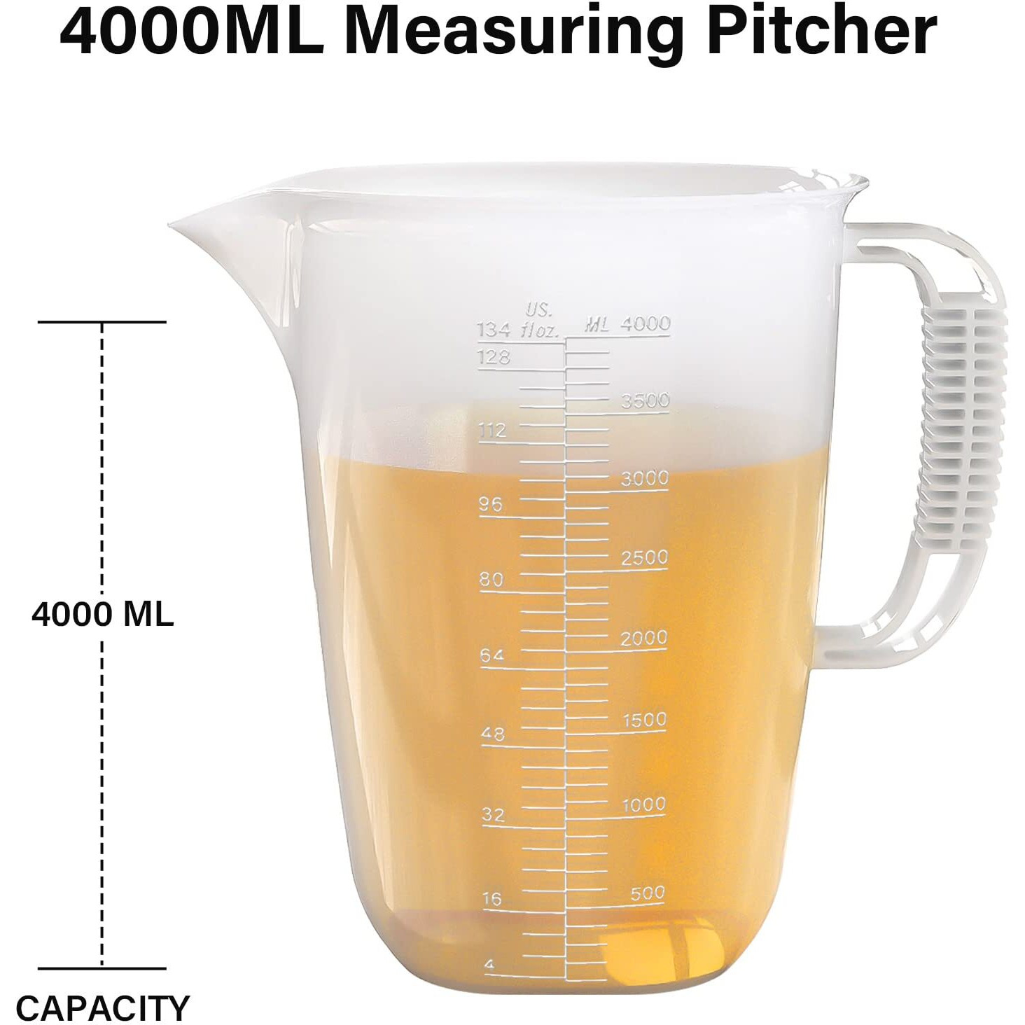 1 Gallon Measuring Pitcher, 134Oz Extra Large Measure Pitcher-Convenient Conversion Chart-Strong Handle, Heat Resistant Plastic 1 Gallon Measuring Container For Pool Chemicals,Motor Oil, Lawn And Cook