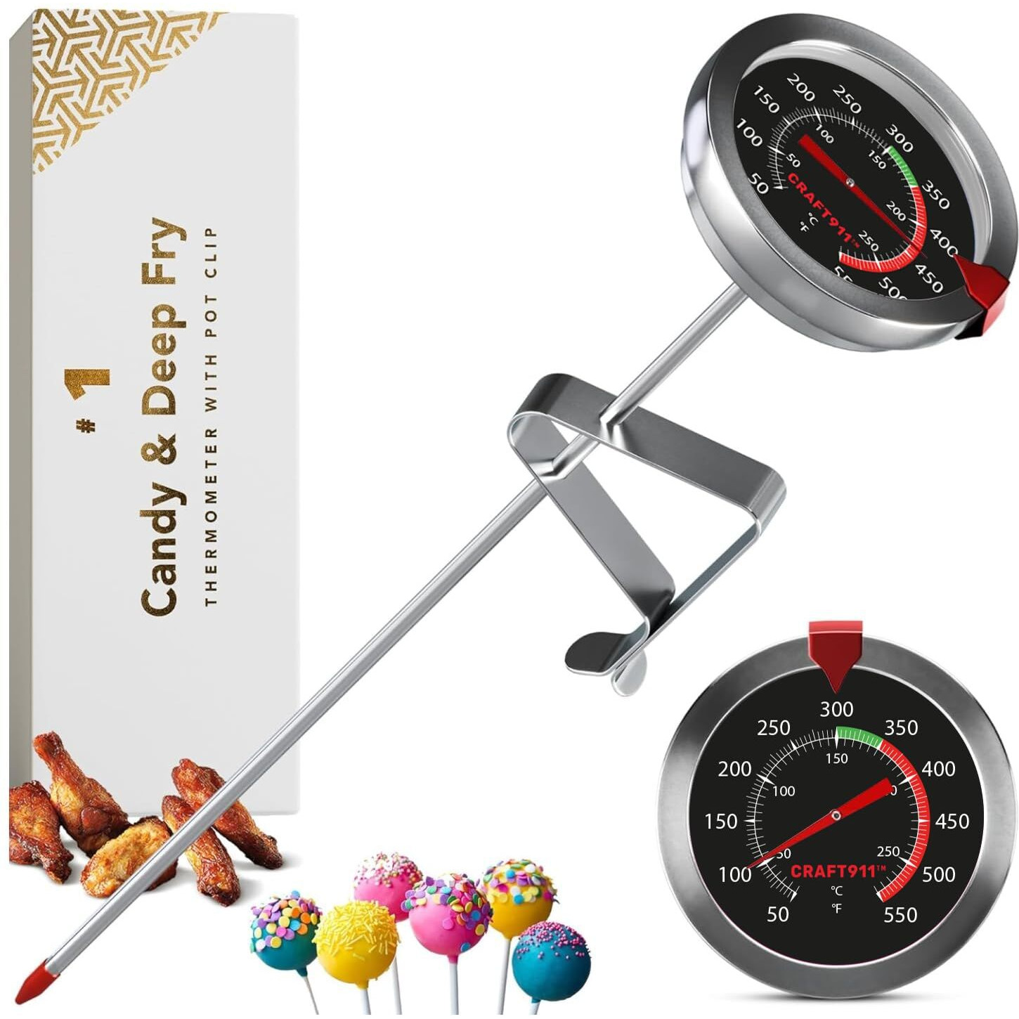 Candy Thermometer With Pot Clip - Deep Fry Oil Thermometer For Frying And Candle Making - Black