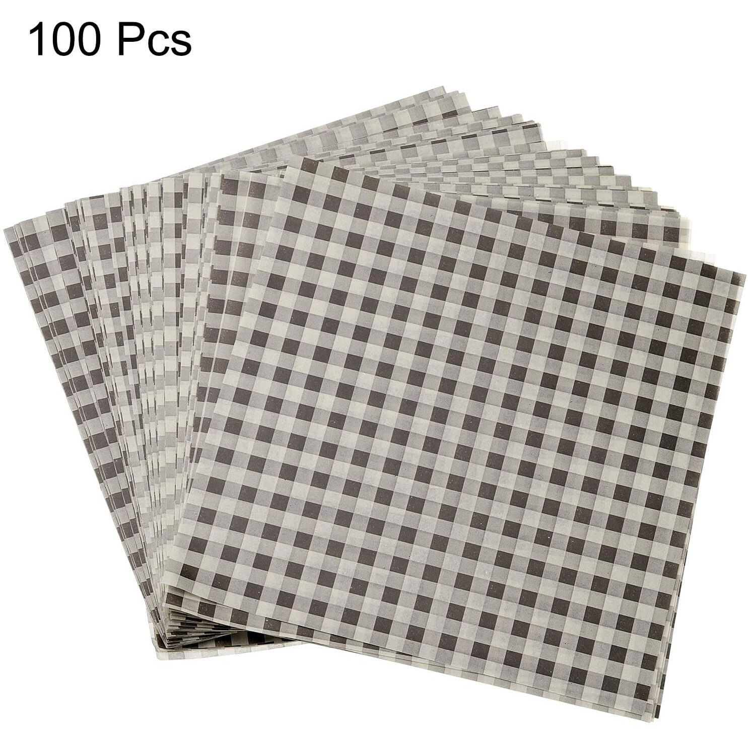 Harfington 100Pcs Square Checkered Wax Paper Sheets 8.66"" X 8.66"" Oil-Absorbing Dry Food Wrapping Paper For Sandwich Baking Paper Liners Picnic Basket Bread Hamburger Wrap Kitchen, Brown