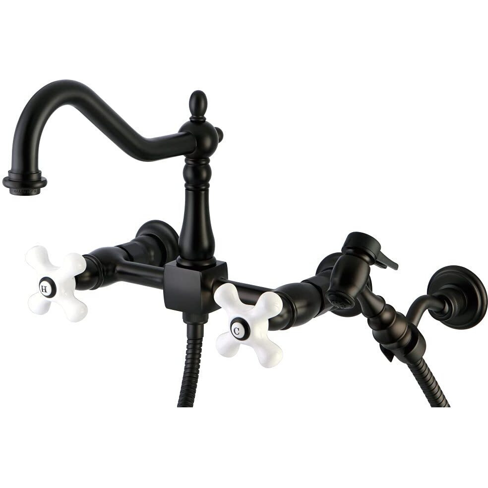 Kingston Brass Ks1245Pxbs Heritage Bridge Kitchen Faucet, 8-1/2"", Oil Rubbed Bronze
