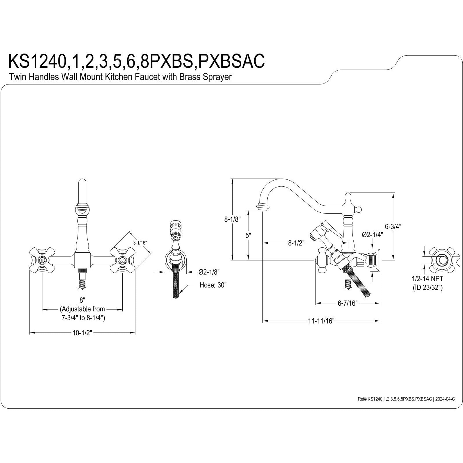 Kingston Brass Ks1245Pxbs Heritage Bridge Kitchen Faucet, 8-1/2"", Oil Rubbed Bronze