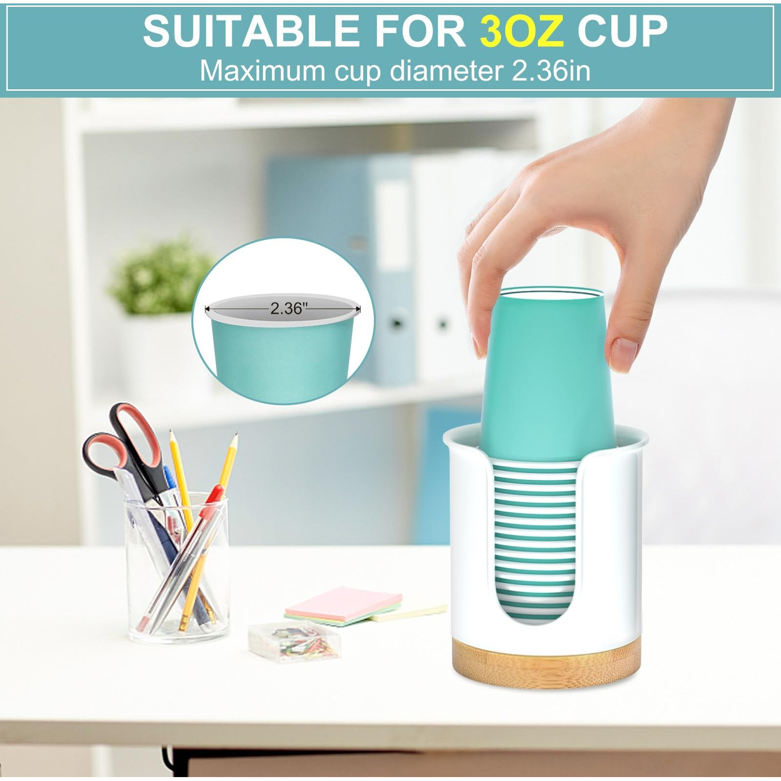 2 Pack Bathroom Cup Dispenser - Small Cup Holder And Mouthwash Cups Holder For 3 Oz Countertop - Convenient Paper Cup Dispenser - Bamboo Wood Base Bathroom Cup Holder(White)