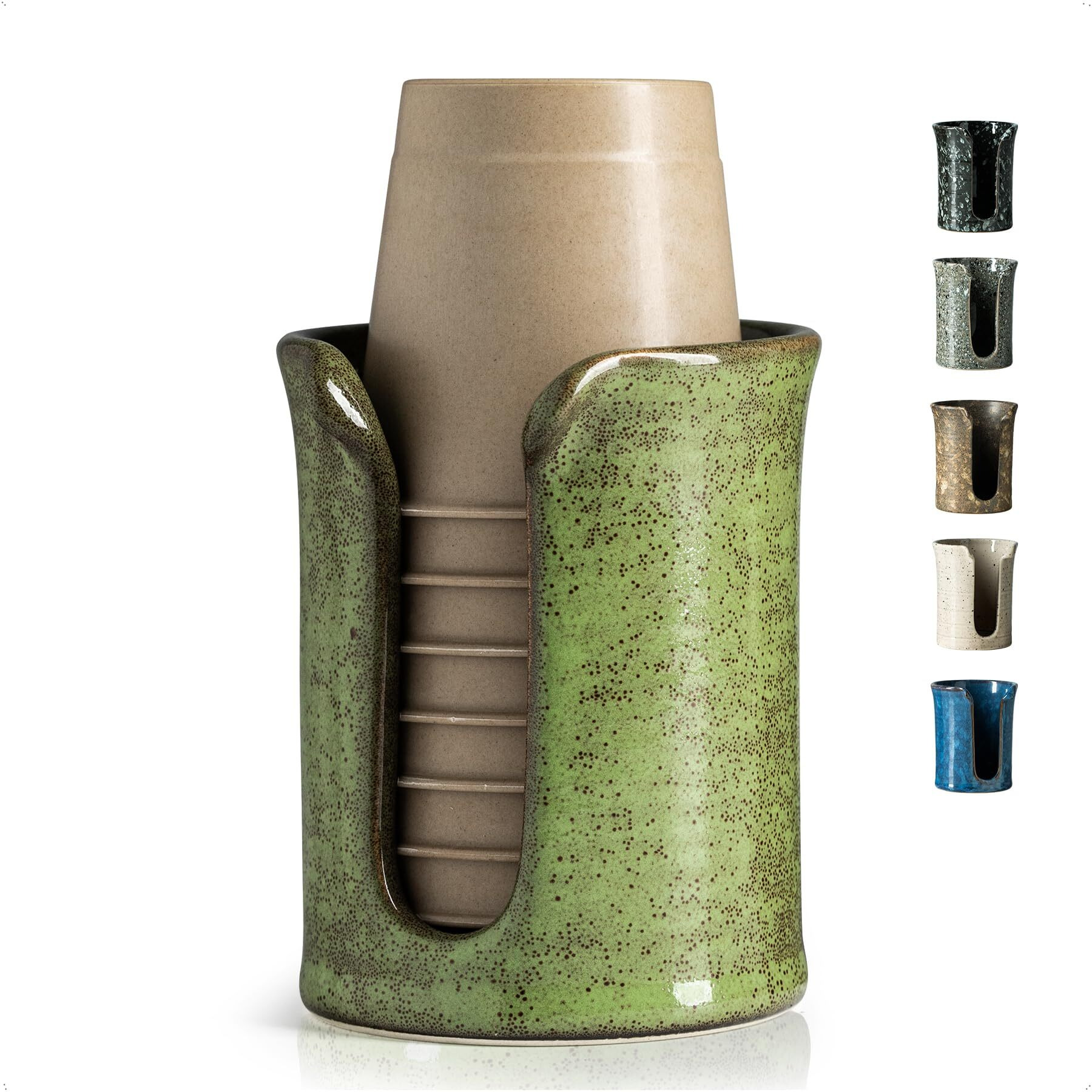 Yhojoy Ceramic Bathroom Cup Dispenser, 3 Oz Bathroom Cup Holder For Dixie Cups, Mouthwash Cup Dispenser For Bathroom Countertop, Green