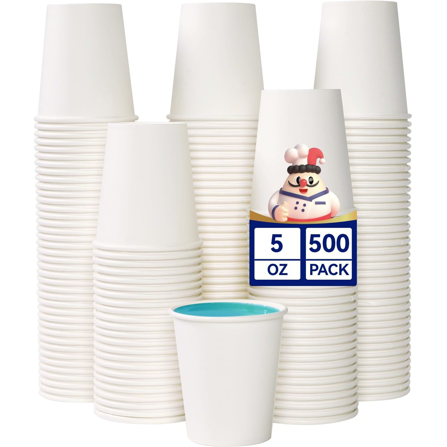 Jolly Chef 500 Count 5 Oz Paper Cups, Disposable Bathroom Mouthwash White Drinking Cups For Home, Office, School, Store Use
