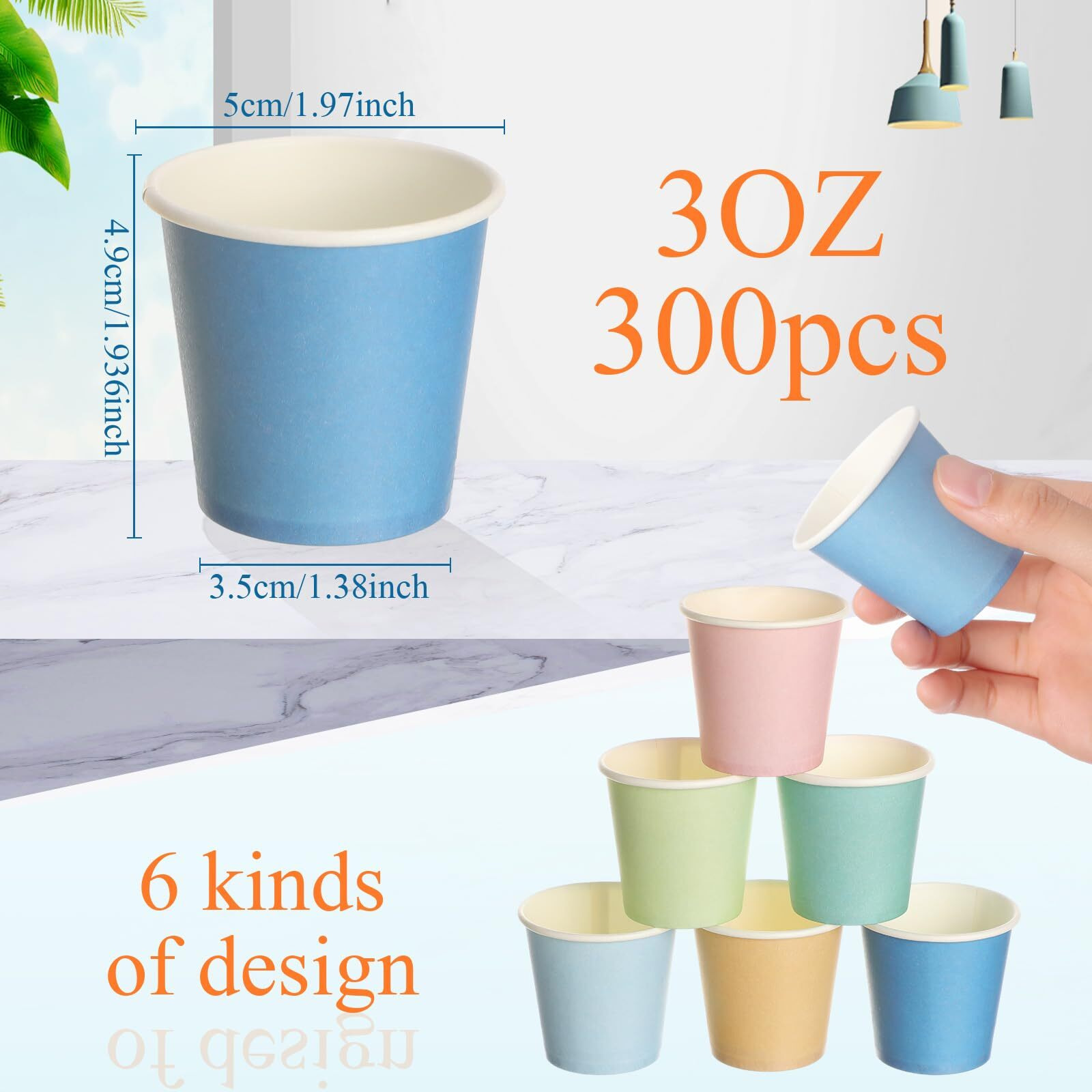 Sawysine 300 Count 3 Oz Disposable Small Paper Cups Bathroom, Mouthwash, Espresso & Snack Cups For Party, Office, Coffee, Juice & Water(Morandi)
