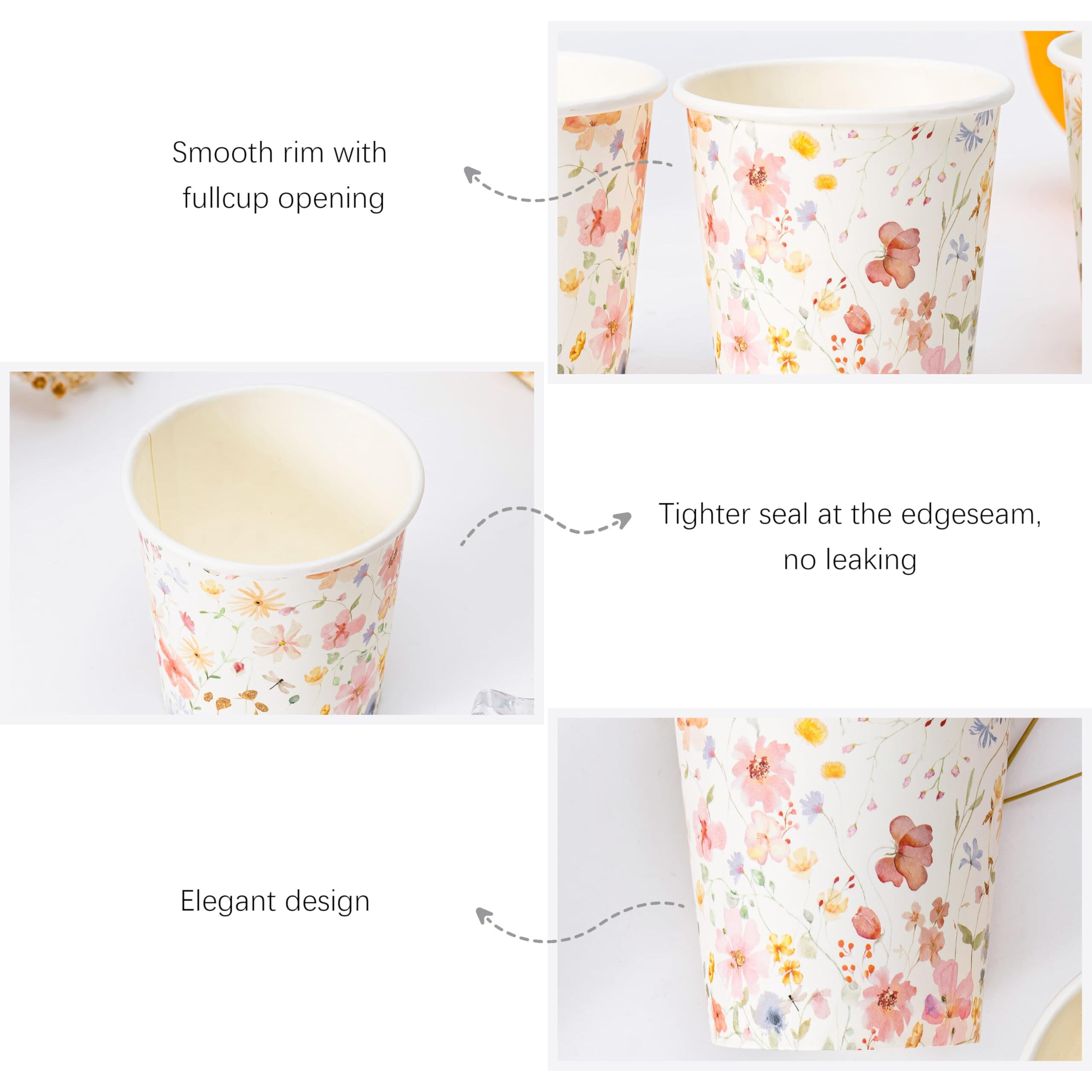 Crisky 6Oz Paper Cups Dixie Cup[300 Pack], Disposable Bathroom Cups, Elegant Design Floral Small Mouthwash Cup, Hot/Cold Beverage Coffee, Dessert For Birthday Parties, Home-Use, Picnics, Ceremonies