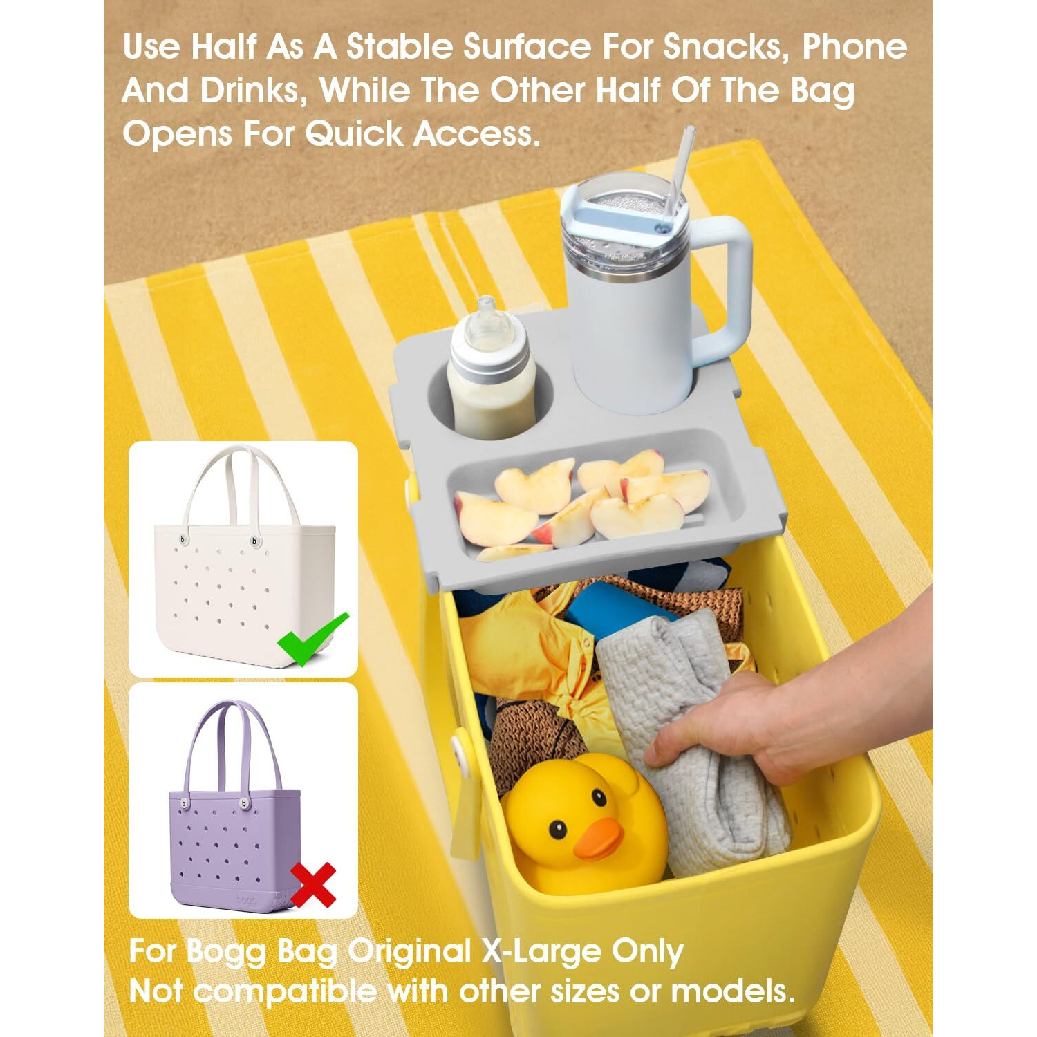Tiga Top Cup Holder Tray Accessory For Bogg Bag X-Large - Fit For Stanley Cup - Eva Material Is Water-Resistant - Women Phone Holder For Bogg Bag - Divider And Organizer - Patent Pending (Light Gray)