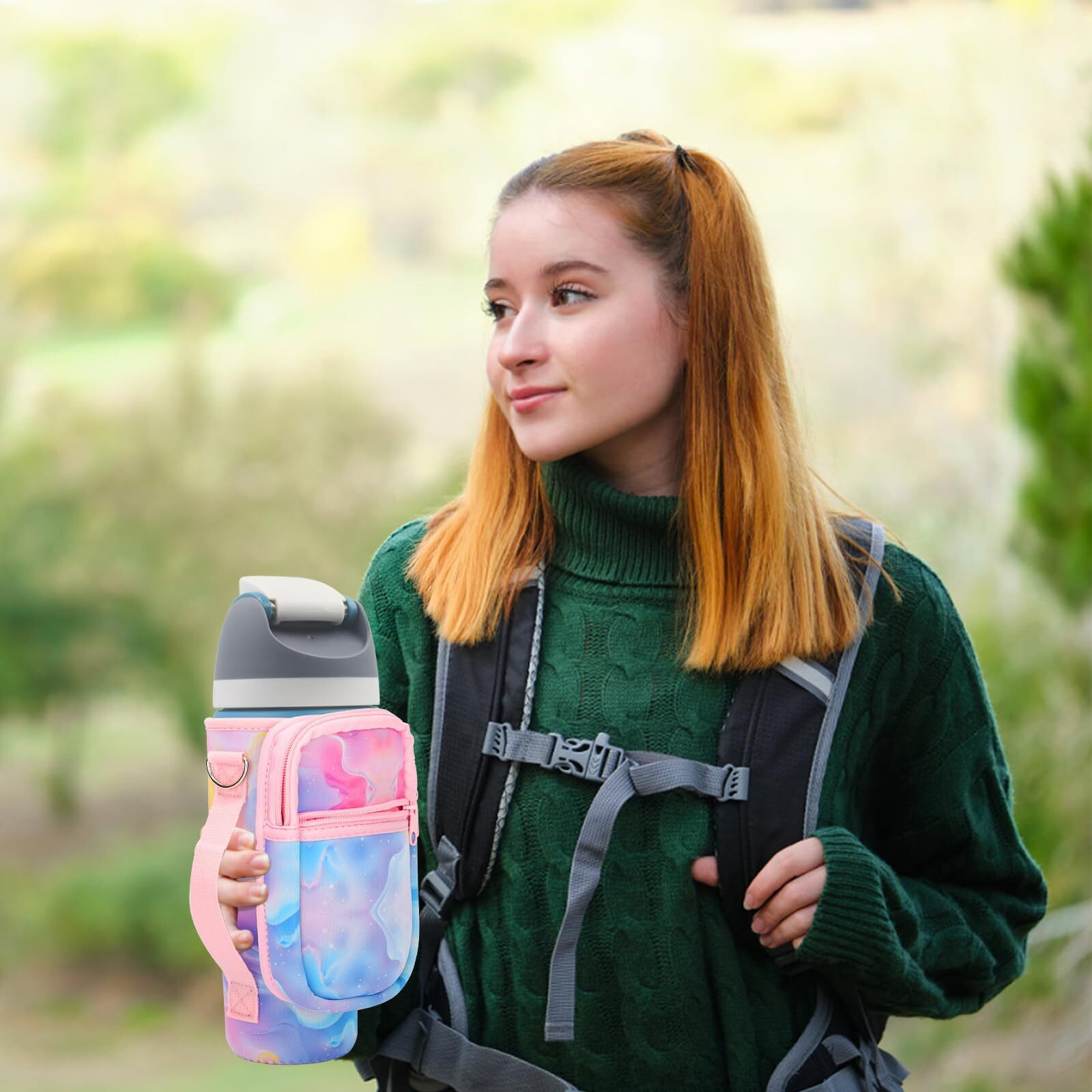 For Owala Freesip Insulated Stainless Steel Water Bottle Cup Holder Cover Carrier Sling Bag With Strap, Pouch Pocket For Phone/Accessories, Add Handle For Owala 32Oz (Colourful)