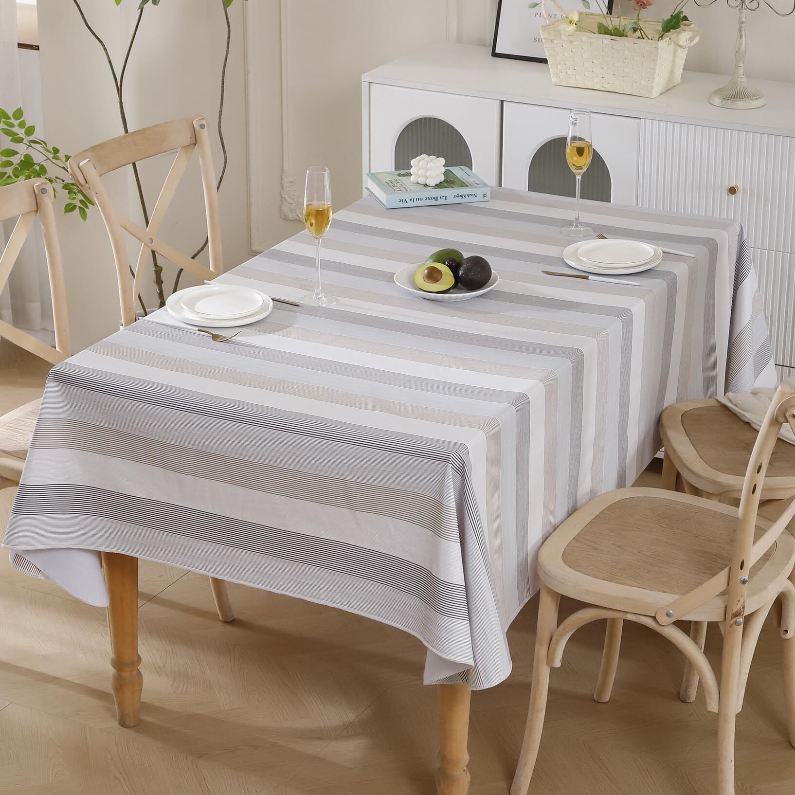 Heavy Duty Vinyl Tablecloth With Flannel Backing Waterproof Oil-Proof Plastic Table Cloth Stain-Resistant Wipeable Rectangle Or Square Table Cover For Indoor And Outdoor (Line,54X54 Inch)