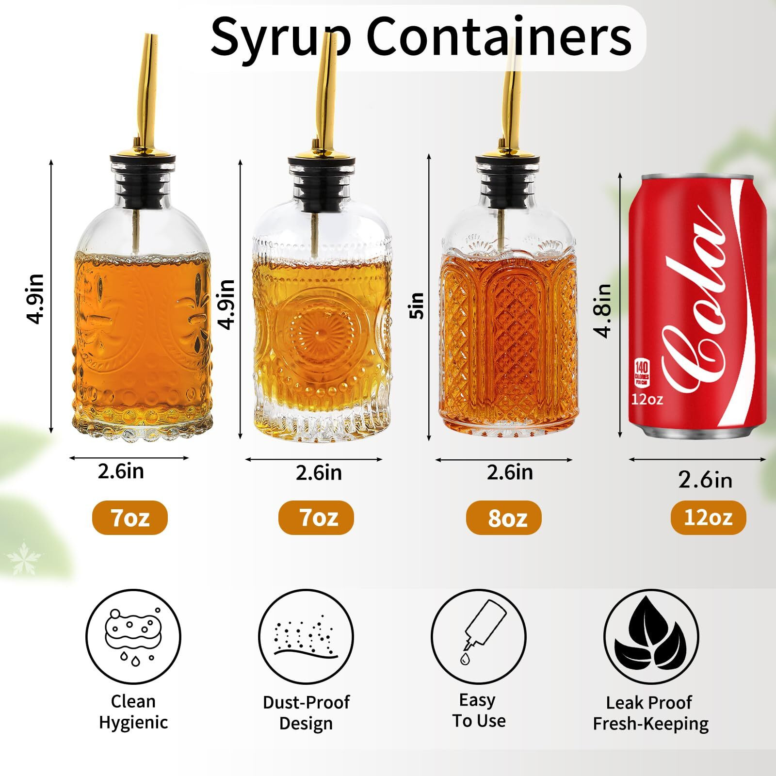 Syrup Dispenser Bottles Set Of 3, Simple Syrup Bottle For Coffee Bar Accessories,7 Oz Glass Coffee Syrup Containers For Maple Honey Syrup Oil, With Metal Pour Spouts, Stoppers,Condiments Dispenser