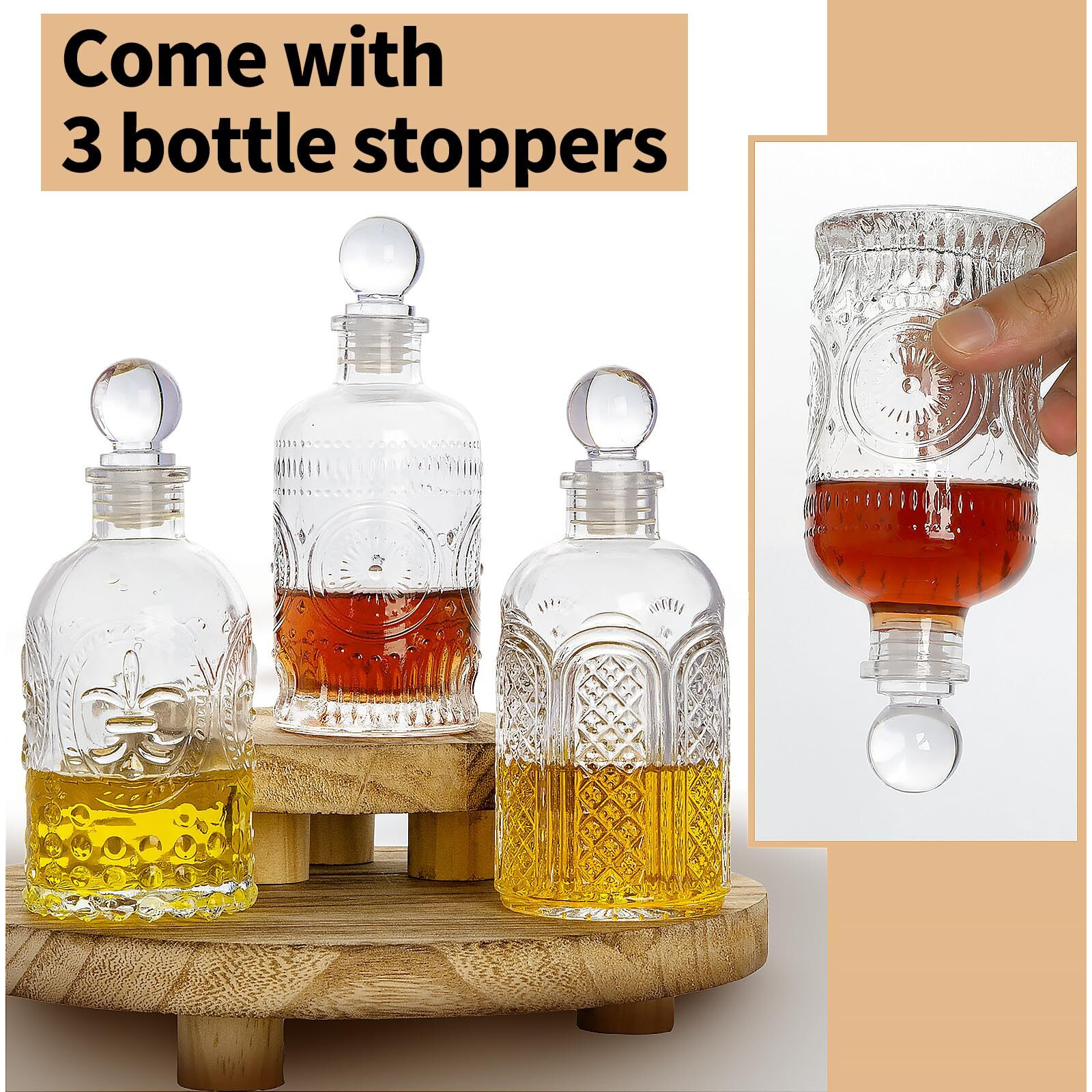 Syrup Dispenser Bottles Set Of 3, Simple Syrup Bottle For Coffee Bar Accessories,7 Oz Glass Coffee Syrup Containers For Maple Honey Syrup Oil, With Metal Pour Spouts, Stoppers,Condiments Dispenser