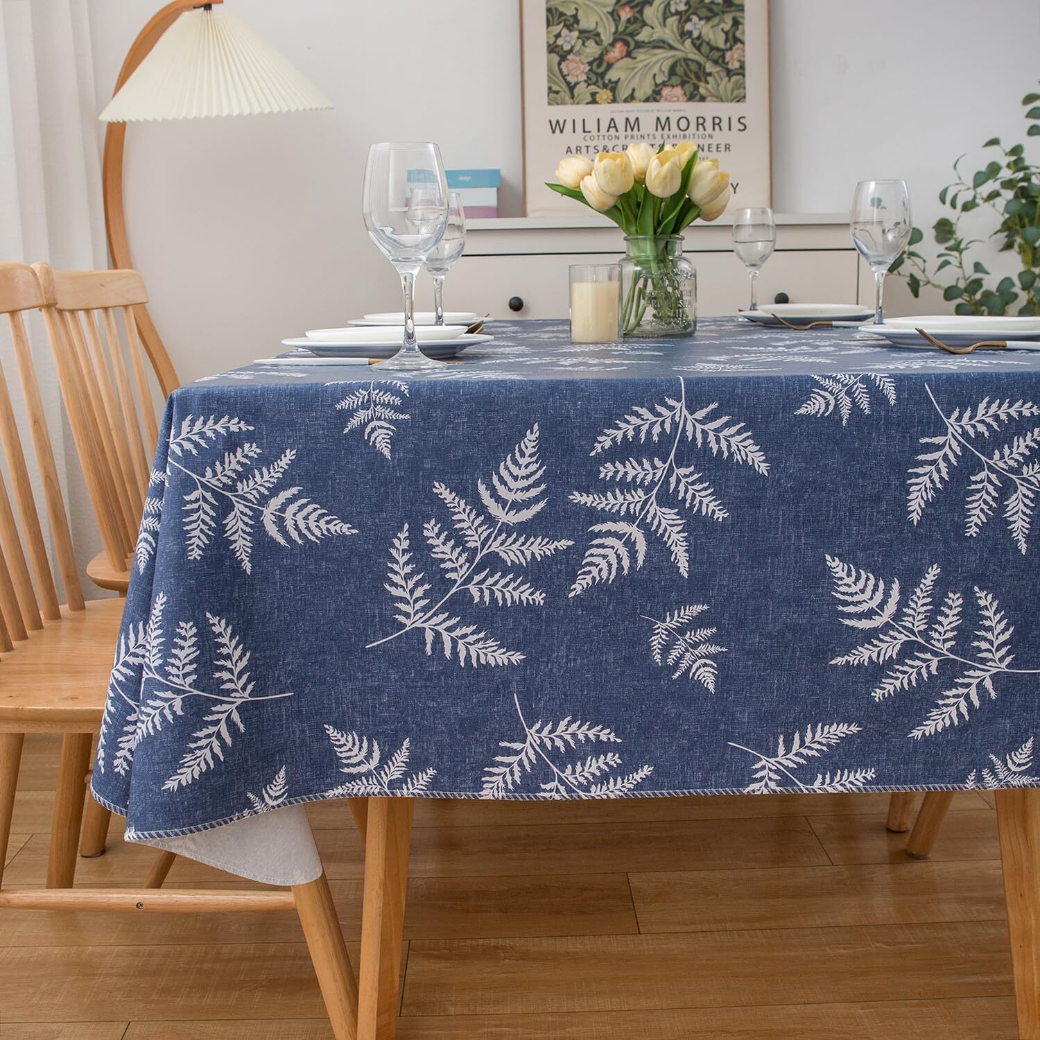 Pioggia Vinyl Tablecloth With Flannel Backed Waterproof Oil-Proof Pvc Table Cloth Stain-Resistant Wipeable Easy Care Table Cover For Indoor And Outdoor (Blue Pattern 2, 60 X 84 Inch Rectangle)
