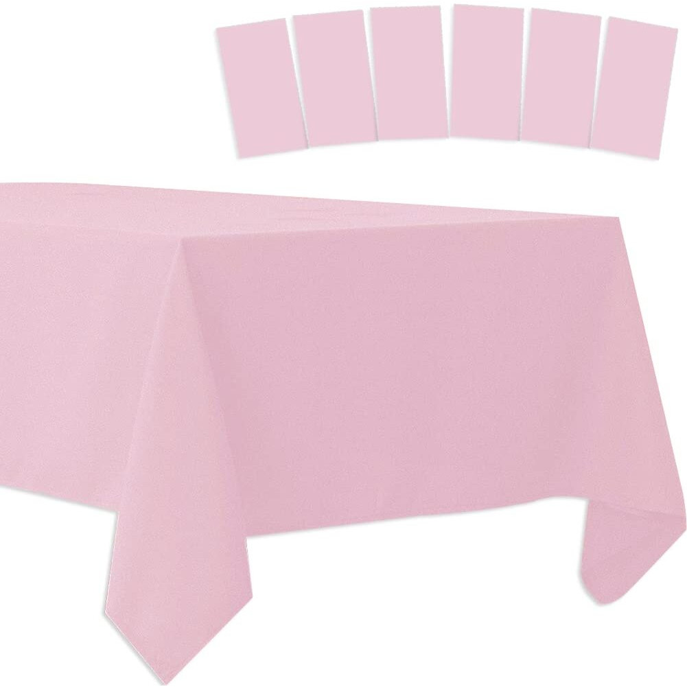 6 Pack Plastic Tablecloths Disposable Table Covers Plastic Table Cloths For Bbq Picnic Birthday Wedding Parties Waterproof And Oil-Proof Table Cloth Light Weight Thin Light Pink Tablecover 54 X 108 In