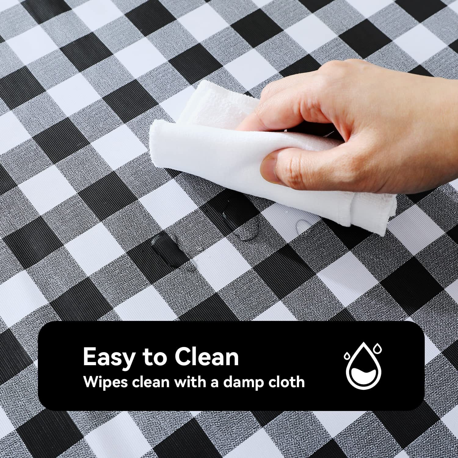 Romanstile Rectangle Vinyl Pvc Tablecloth, 100% Waterproof Buffalo Plaid Plastic Table Cloth, Oil Proof Heavy Duty Wipeable Table Covers For Dining/Camping/Picnic/Outdoor - 60 X 84, Black And White