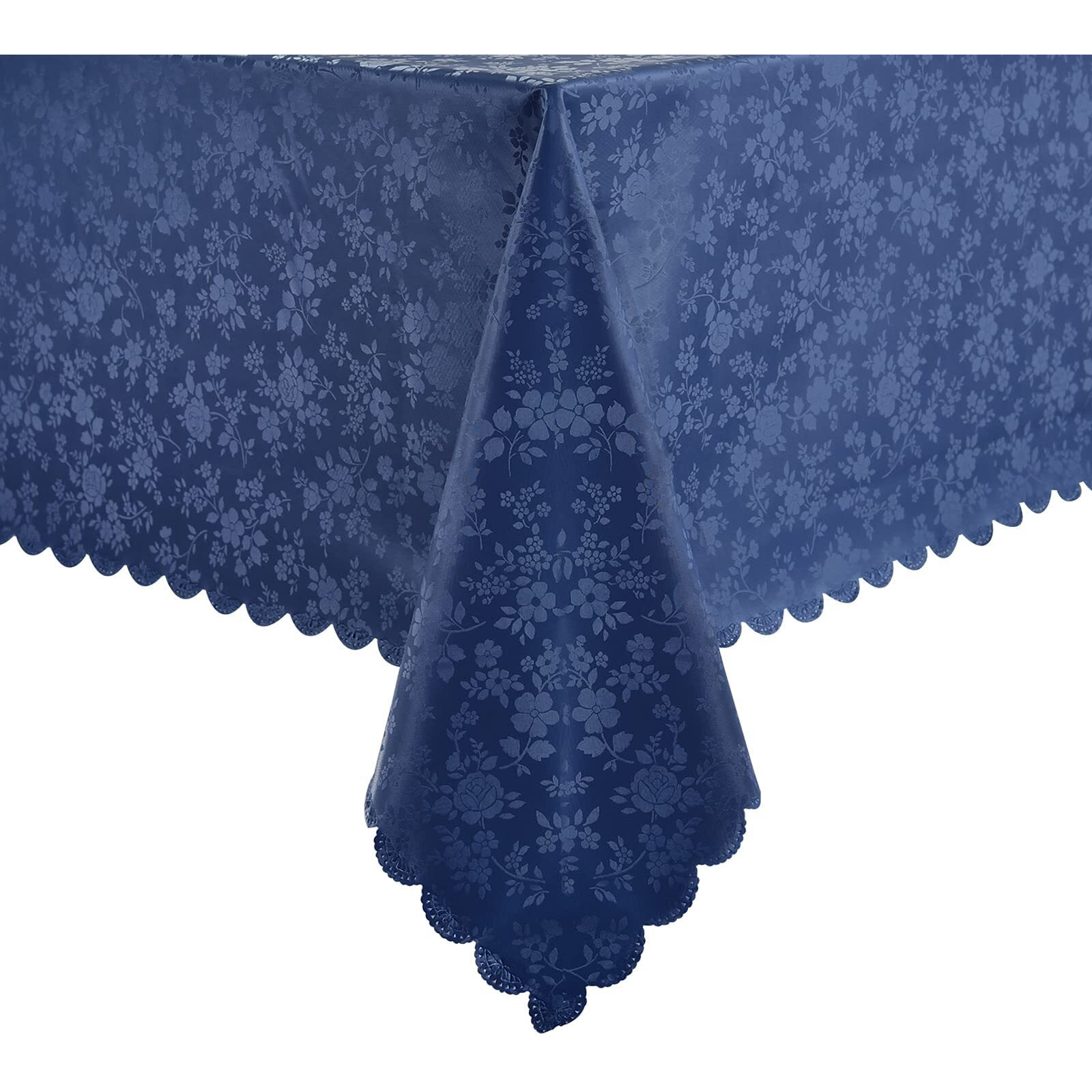 Romanstile Rectangle Vinyl Tablecloth,100% Waterproof Heavy Duty Oil Spill Proof Stain Resistant Plastic Pu Table Cover With Flannel Backing For Kitchen, Dining (Rose Navy Blue, 54 X 108)