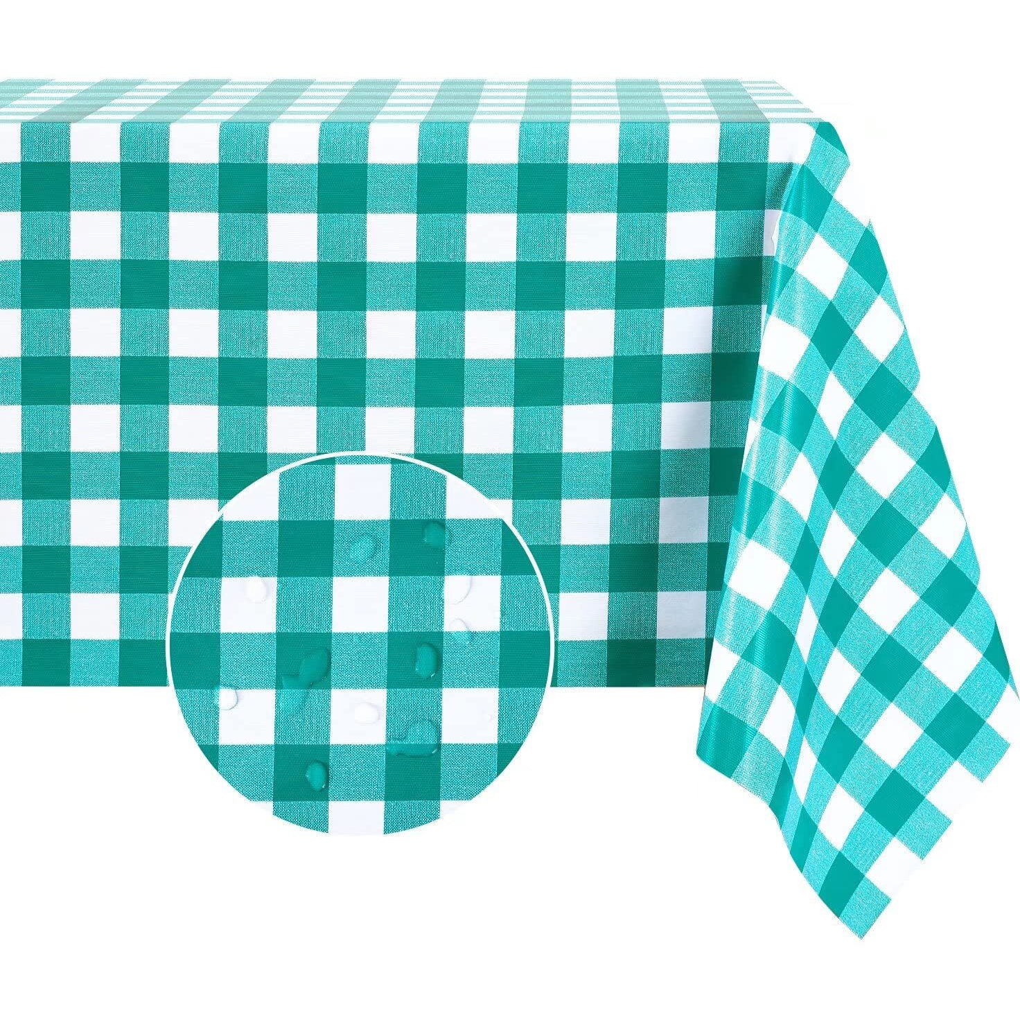 Romanstile Rectanglevinyl Pvc Tablecloth, 100% Waterproof Buffalo Plaid Plastic Table Cloth, Oil Proof Heavy Duty Wipeable Table Covers For Dining/Camping/Picnic/Outdoor - 60 X 84, Teal Green
