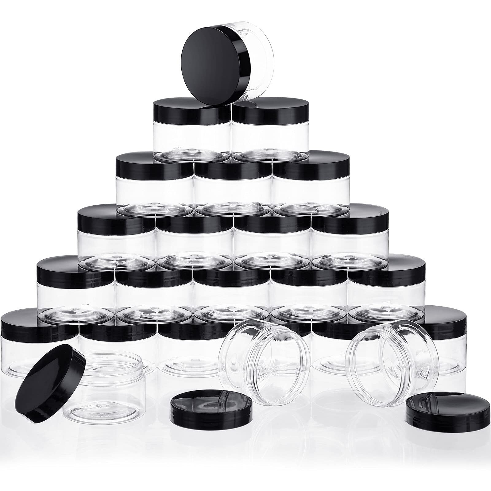 Satinior 24 Pieces Empty Clear Plastic Jars With Lids Round Storage Containers Wide Mouth For Beauty Product Cosmetic Cream Lotion Liquid Butter Craft And Food(Black Lid,12 Oz)