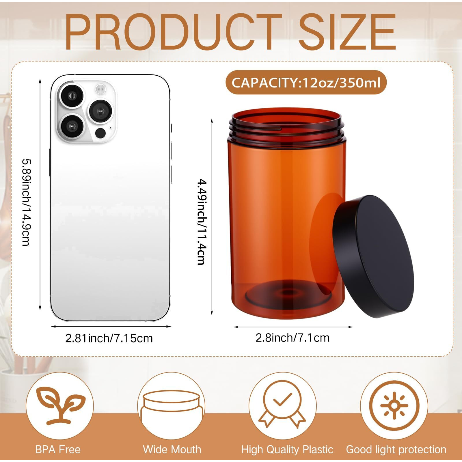 Satinior 24 Pieces Empty Clear Plastic Jars With Lids Round Storage Containers Wide Mouth For Beauty Product Cosmetic Cream Lotion Liquid Butter Craft And Food(Amber Lid,12 Oz)