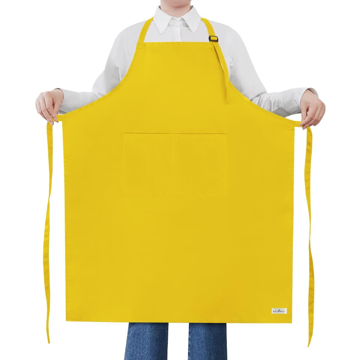 Rotanet Extra Large Apron For Men Adjustable Bib Aprons With 2 Pockets Cooking Kitchen Bbq Grilling Big For Women Chef Water & Oil Resistant Yellow