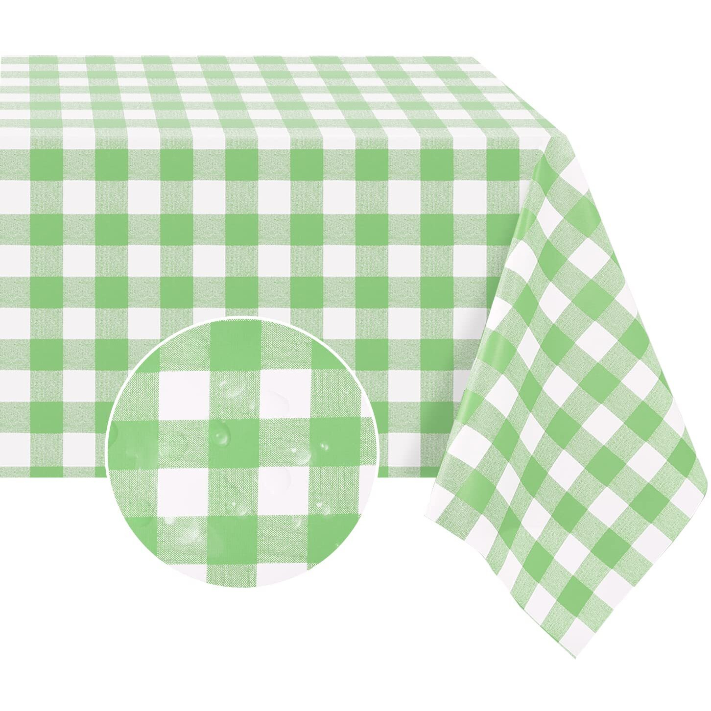 Romanstile Rectangle Vinyl Pvc Tablecloth, 100% Waterproof Buffalo Plaid Plastic Table Cloth, Oil Proof Heavy Duty Wipeable Table Covers For Dining/Camping/Picnic/Outdoor - 54 X 120, Light Green