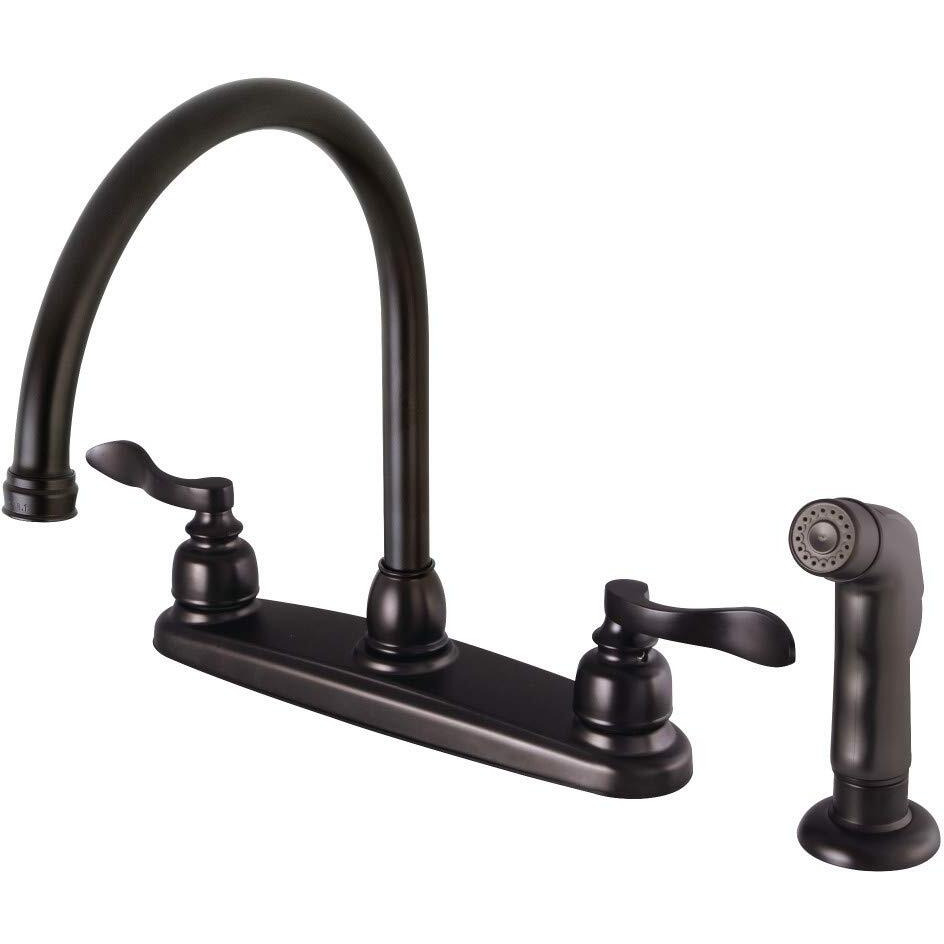 Kingston Brass Fb795Nflsp Nuwave French 8-Inch Centerset Kitchen Faucet With Sprayer, 8-3/4 Inch In Spout Reach, Oil Rubbed Bronze