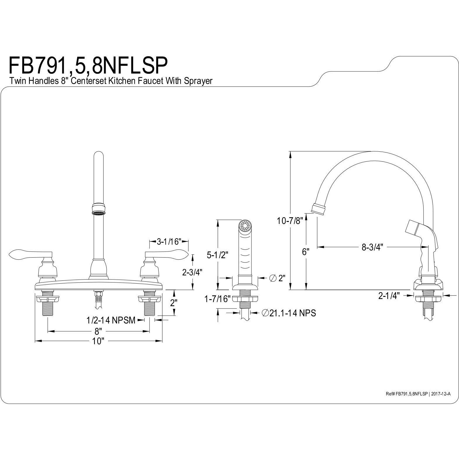 Kingston Brass Fb795Nflsp Nuwave French 8-Inch Centerset Kitchen Faucet With Sprayer, 8-3/4 Inch In Spout Reach, Oil Rubbed Bronze