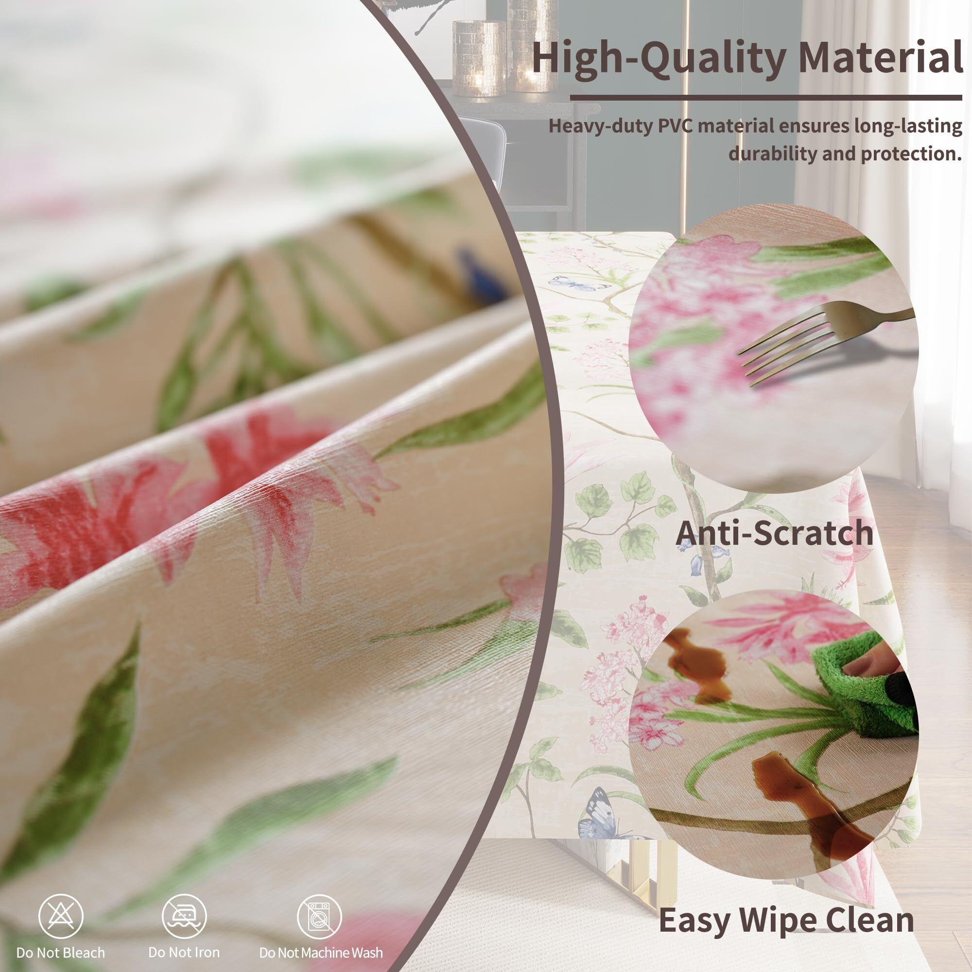 Homoheini Rectangle Table Cloth,100% Waterproof Tablecloth Oil Proof Spill Proof Vinyl Table Cloth, Wipe Clean Plastic Table Cover For Dining, Camping, Indoor And Outdoor 54"" X 78"",Pink