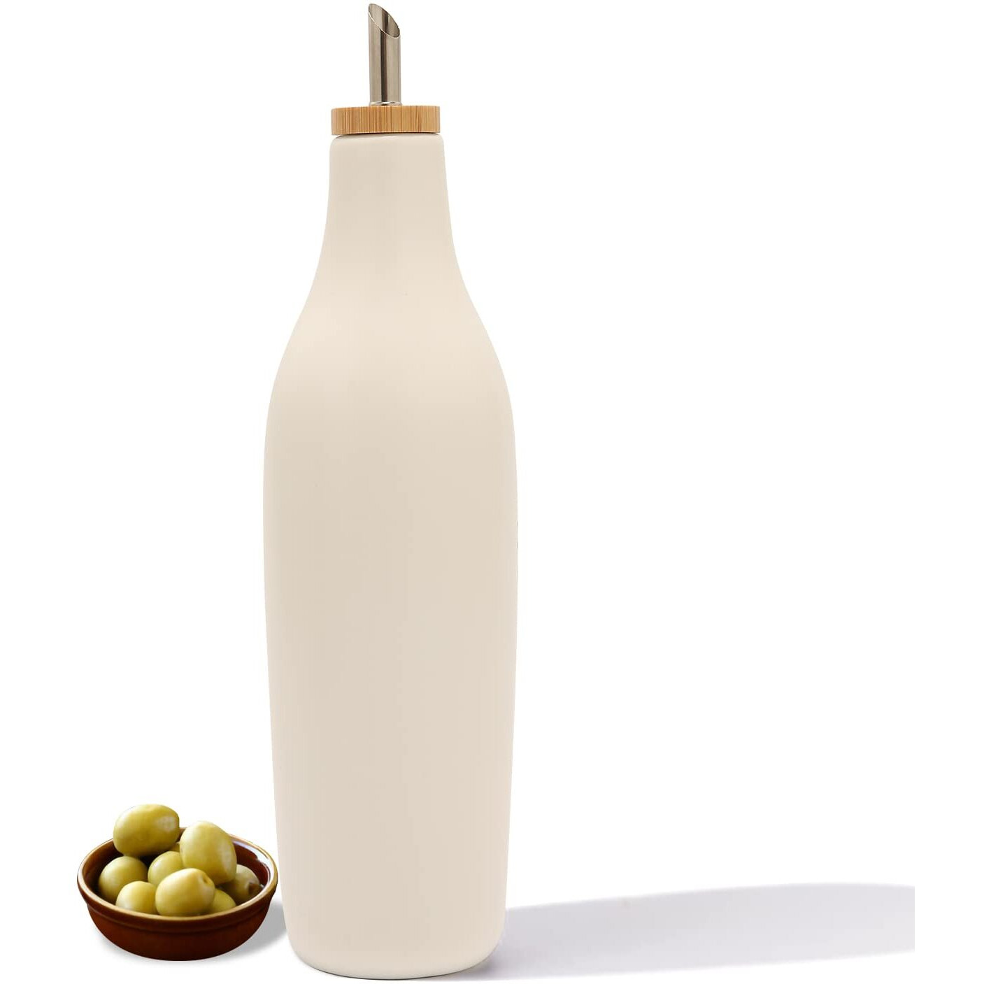 Homcdaly Ceramic Olive Oil Dispenser For Kitchen, Stoneware 16Oz Oil And Vinegar Bottles Dispenser, Kitchen Dispenser Bottle For Evoo Vinegar Syrups, Modern Farmhouse Design(W)