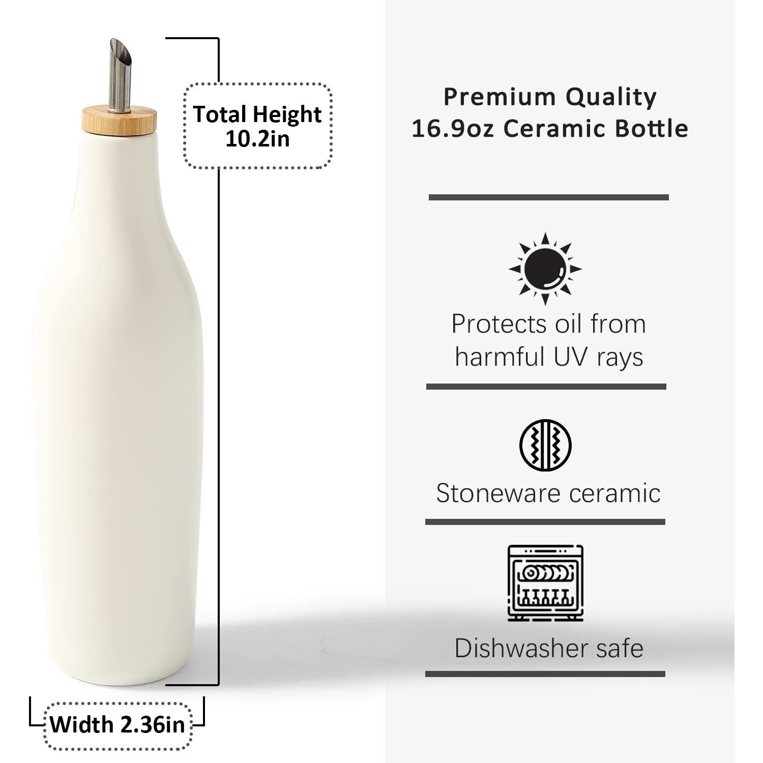 Homcdaly Ceramic Olive Oil Dispenser For Kitchen, Stoneware 16Oz Oil And Vinegar Bottles Dispenser, Kitchen Dispenser Bottle For Evoo Vinegar Syrups, Modern Farmhouse Design(W)