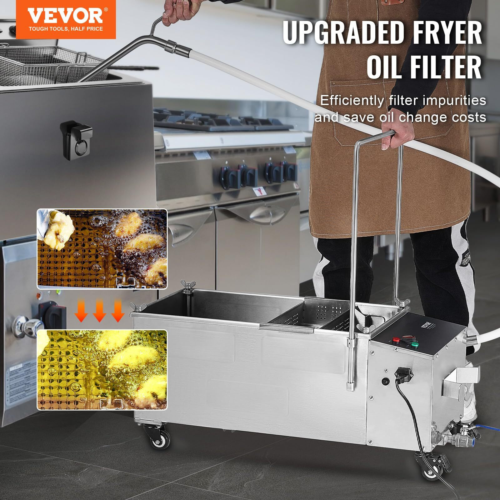 Vevor Deep Fryer Filter 55L /116 Lbs/15 Gal, Frying Oil Filter System Machine 300W, Deep Fryer Oil Filter 10 L/Min, Cooking Oil Filter Pump & Oil Hose, Mobile Fryer Filter 110V Kitchen Restaurant