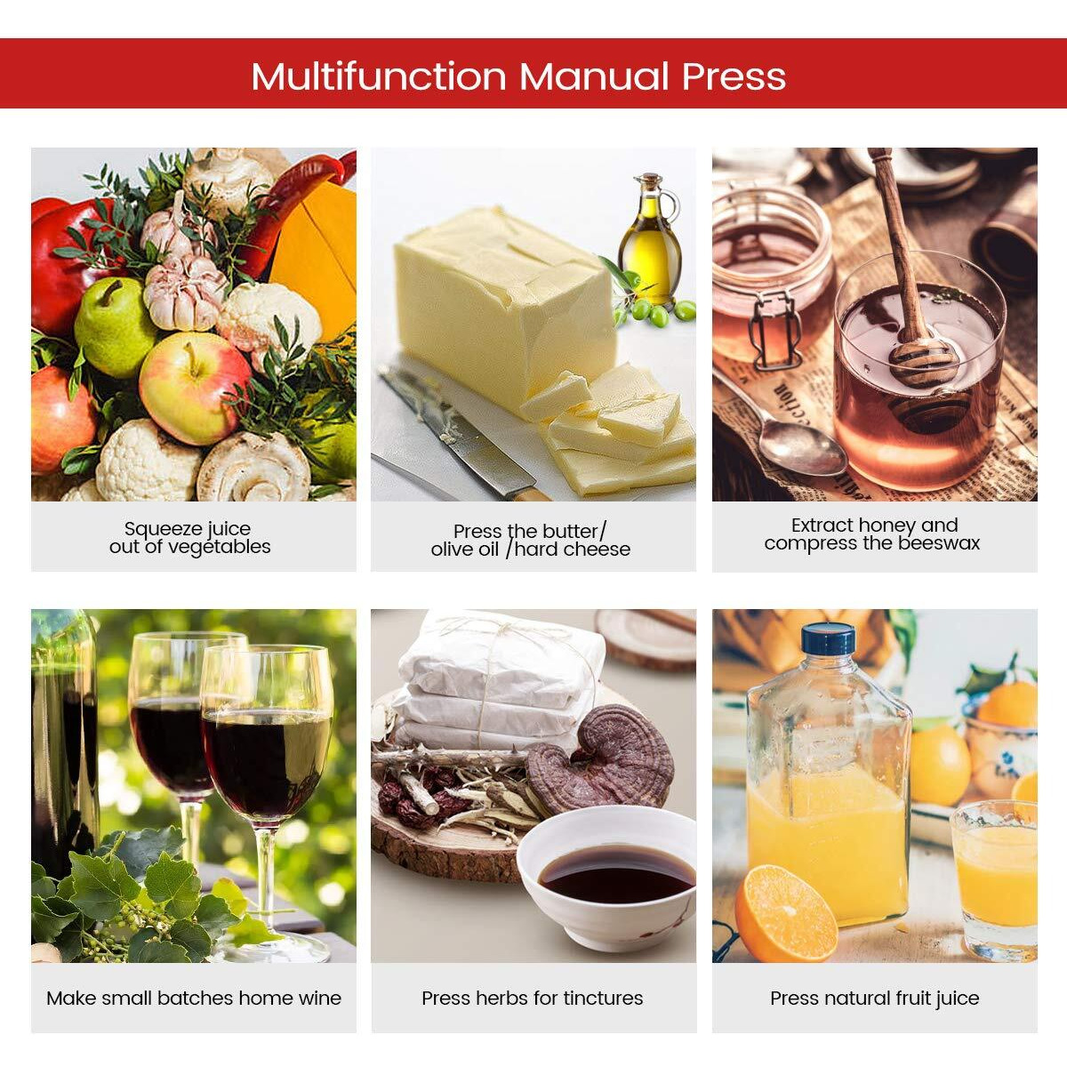 Ejwox Cheese Tincture Herb Fruit Wine Manual Press - 1.6 Gal Stainless Steel Press Machine For Juice, Vegetable, Wine, Olive Oil