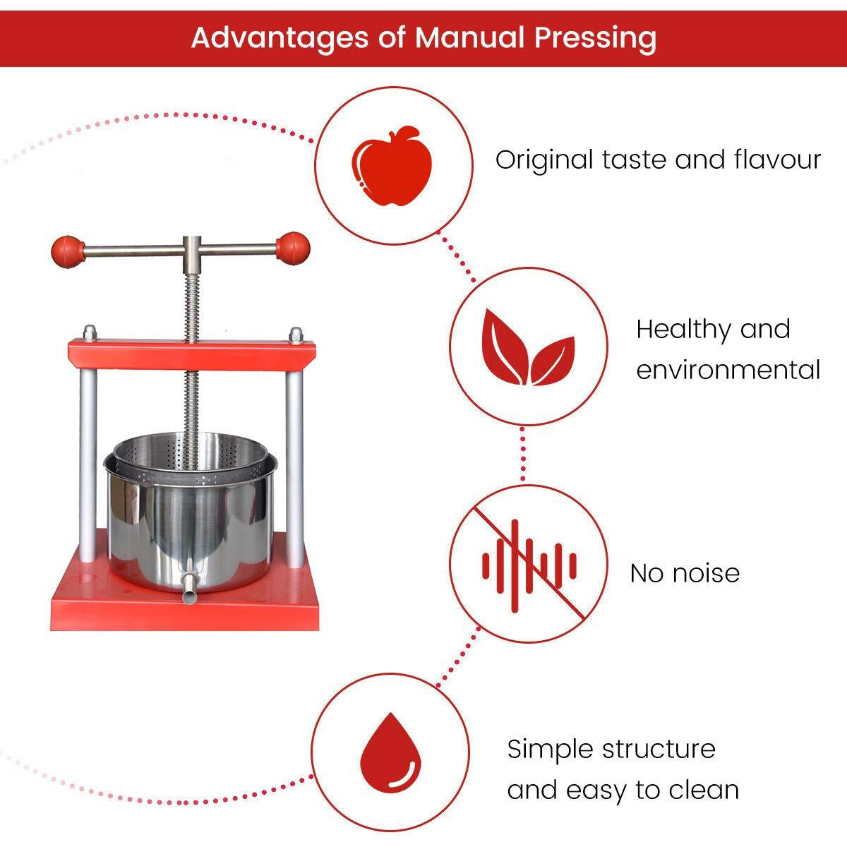 Ejwox Cheese Tincture Herb Fruit Wine Manual Press - 1.6 Gal Stainless Steel Press Machine For Juice, Vegetable, Wine, Olive Oil