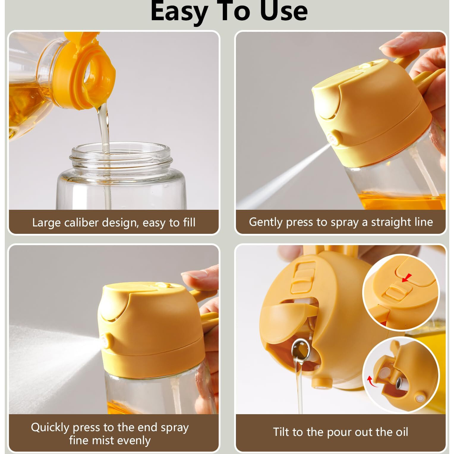 Sweet View Oil Sprayer For Cooking, 16Oz/470Ml 2 In 1 Glass Olive Oil Sprayr & Pourer For Kitchen, Air Fryer, Cooking, Salad, Bbq (Yellow)