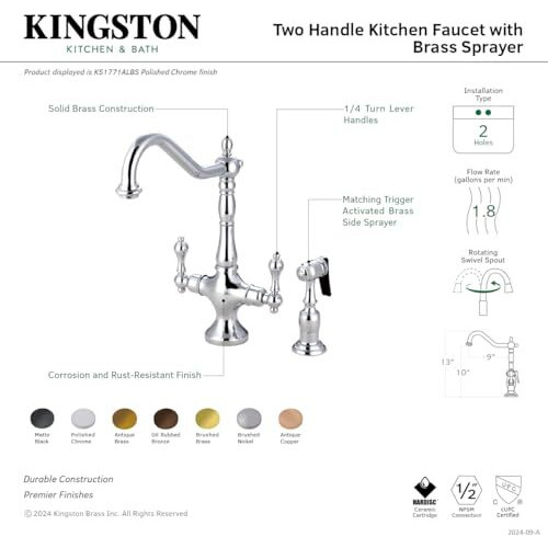 Kingston Brass Ks1775Albs Heritage Single-Handle Kitchen Faucet, Oil-Rubbed Bronze, 8-1/4  In. Spout Reach