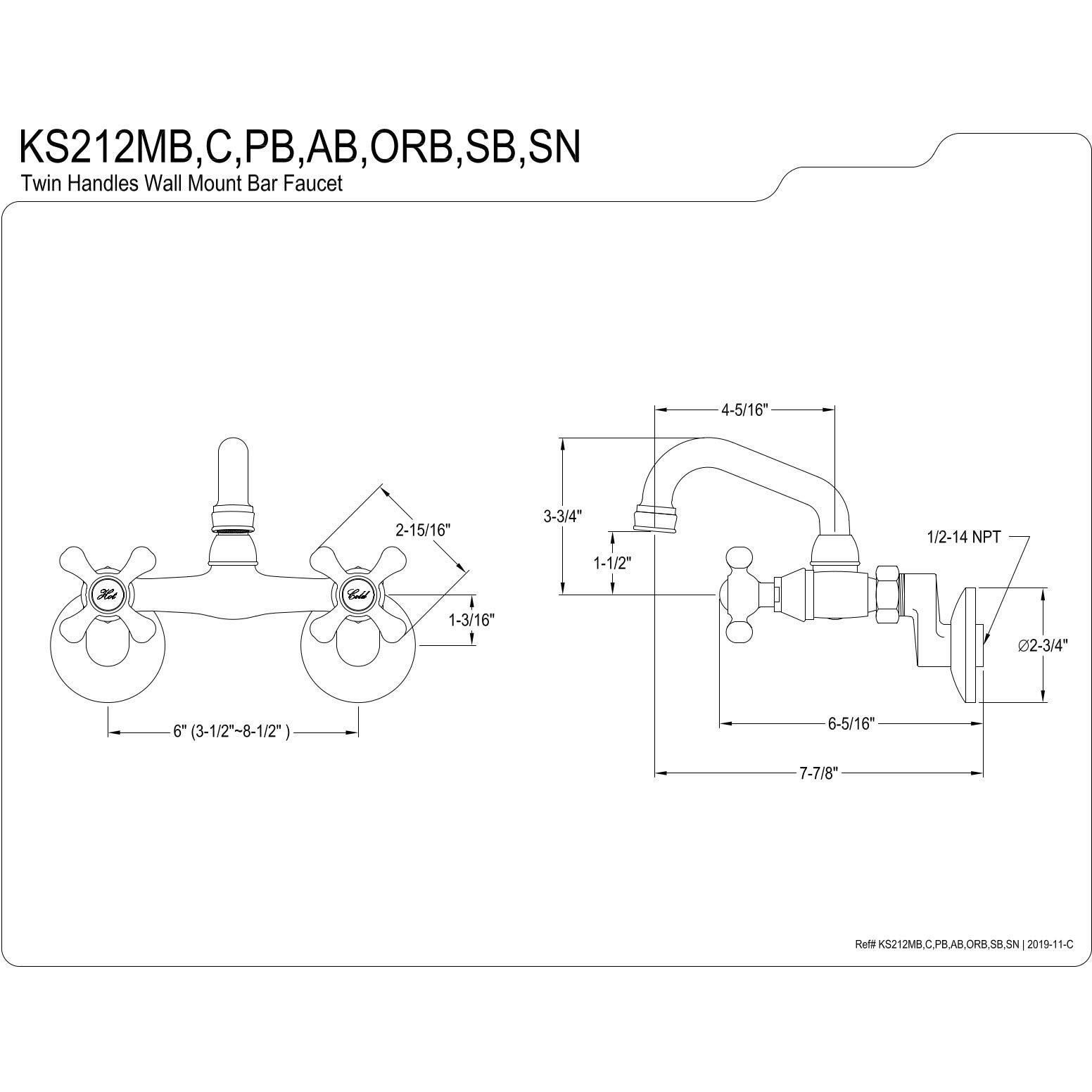 Kingston Brass Ks212Orb Kingston Bar Faucet, 6 X 7.88 X 6.5, Oil Rubbed Bronze