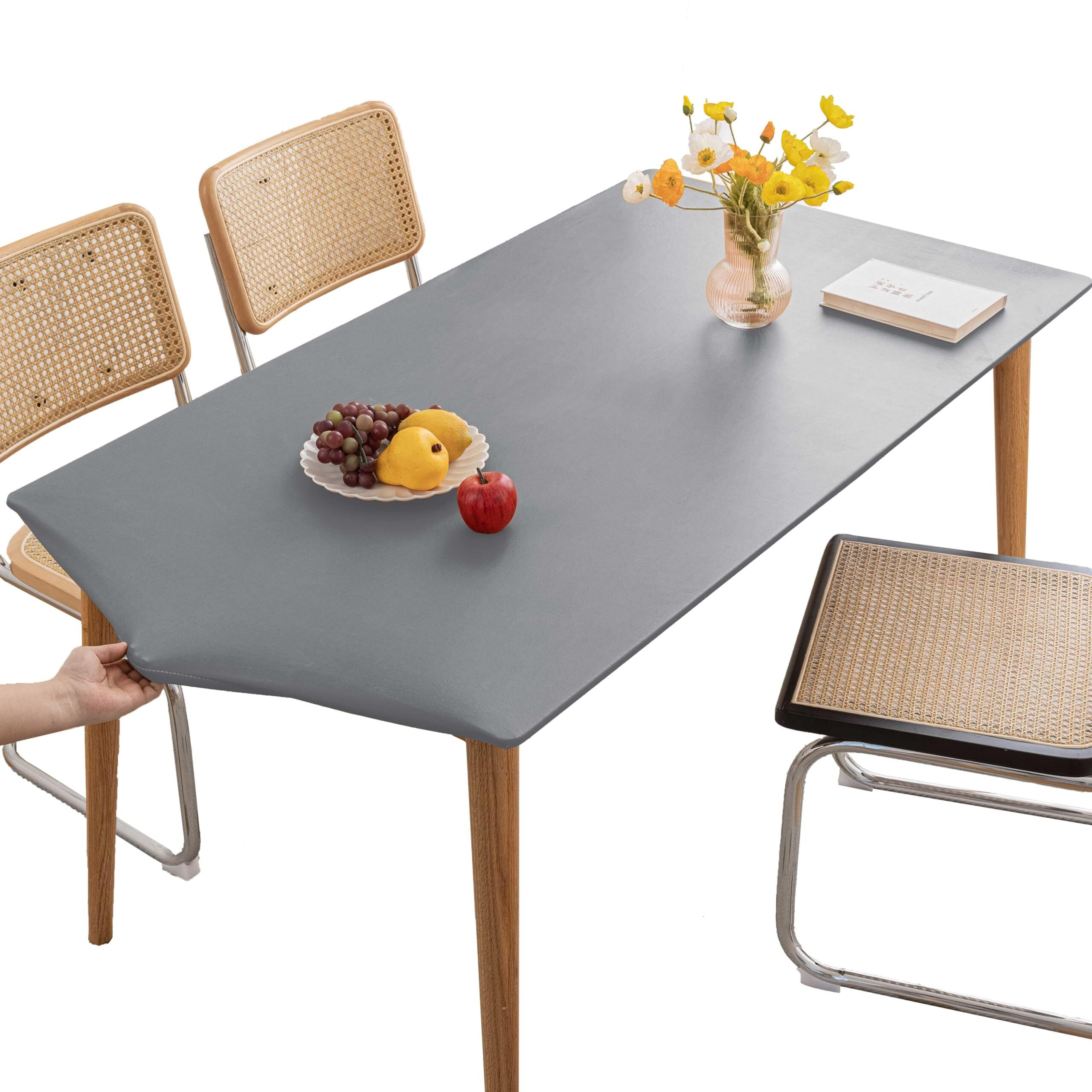 Huierxun Pu Stretch Fitted Rectangle Tablecloth With Elastic Edge 31 X 51 Inch Waterproof Oil Proof Table Cloth Wipeable Table Cover For Indoor Outdoor Furniture Protect (Light Grey,31"&quotX51"")