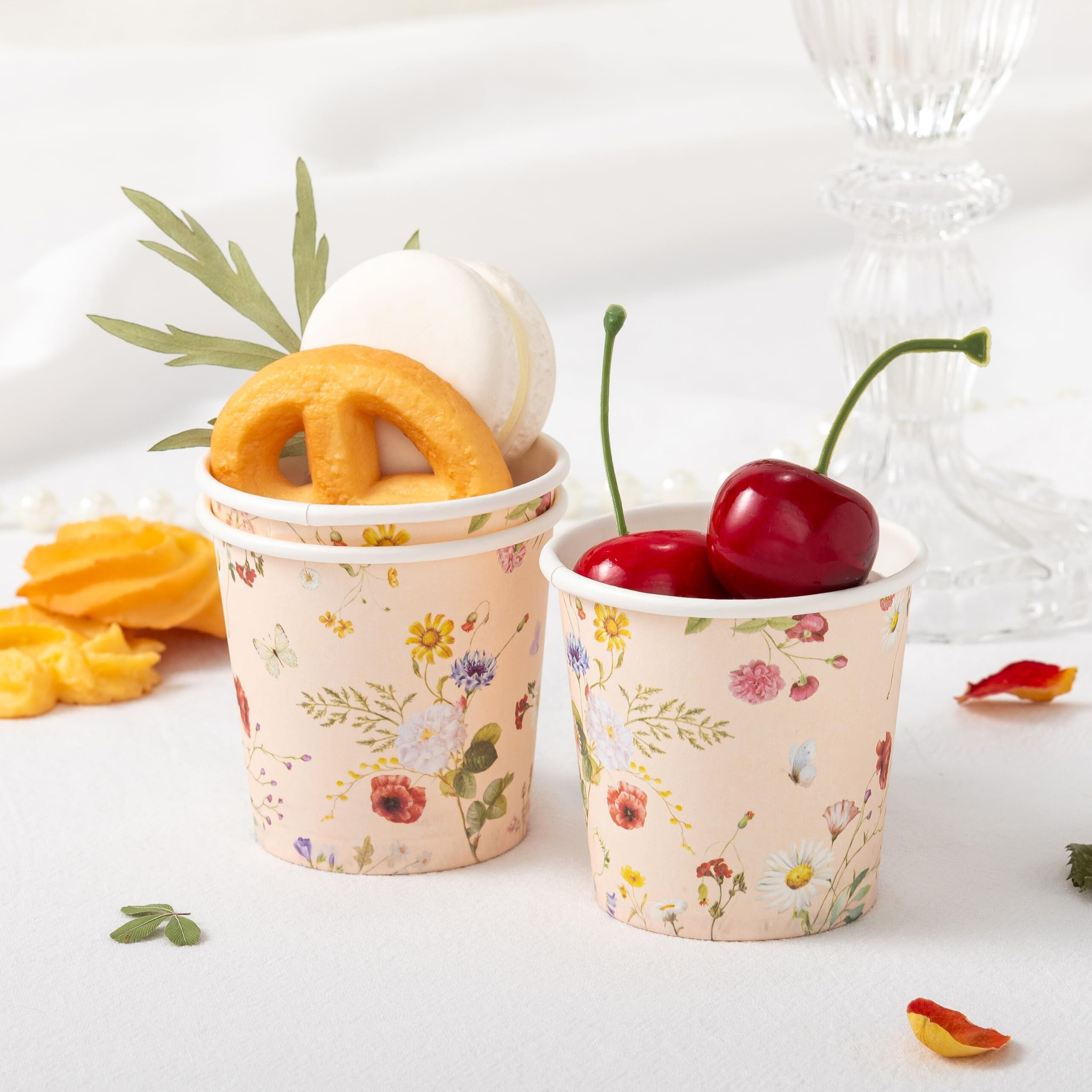 Crisky 3Oz Bathroom Cups[150 Pack] Disposable Paper Dixie Cup, Elegant Vintage Floral Small Mouthwash Cups, Hot/Cold Beverage Coffee, Dessert For Birthday Parties, Home-Use, Picnics, Ceremonies