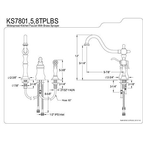 Kingston Brass Ks7805Tplbs Templeton Widespread Kitchen Faucet With Brass Sprayer, Oil Rubbed Bronze, 8-Inch Center , Oil-Rubbed Bronze