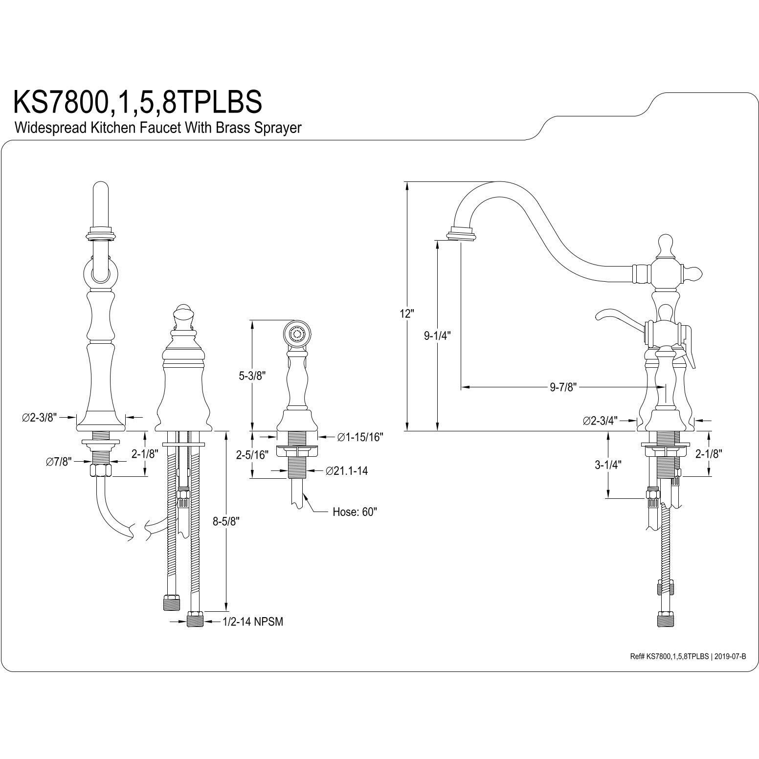 Kingston Brass Ks7805Tplbs Templeton Widespread Kitchen Faucet With Brass Sprayer, Oil Rubbed Bronze, 8-Inch Center , Oil-Rubbed Bronze