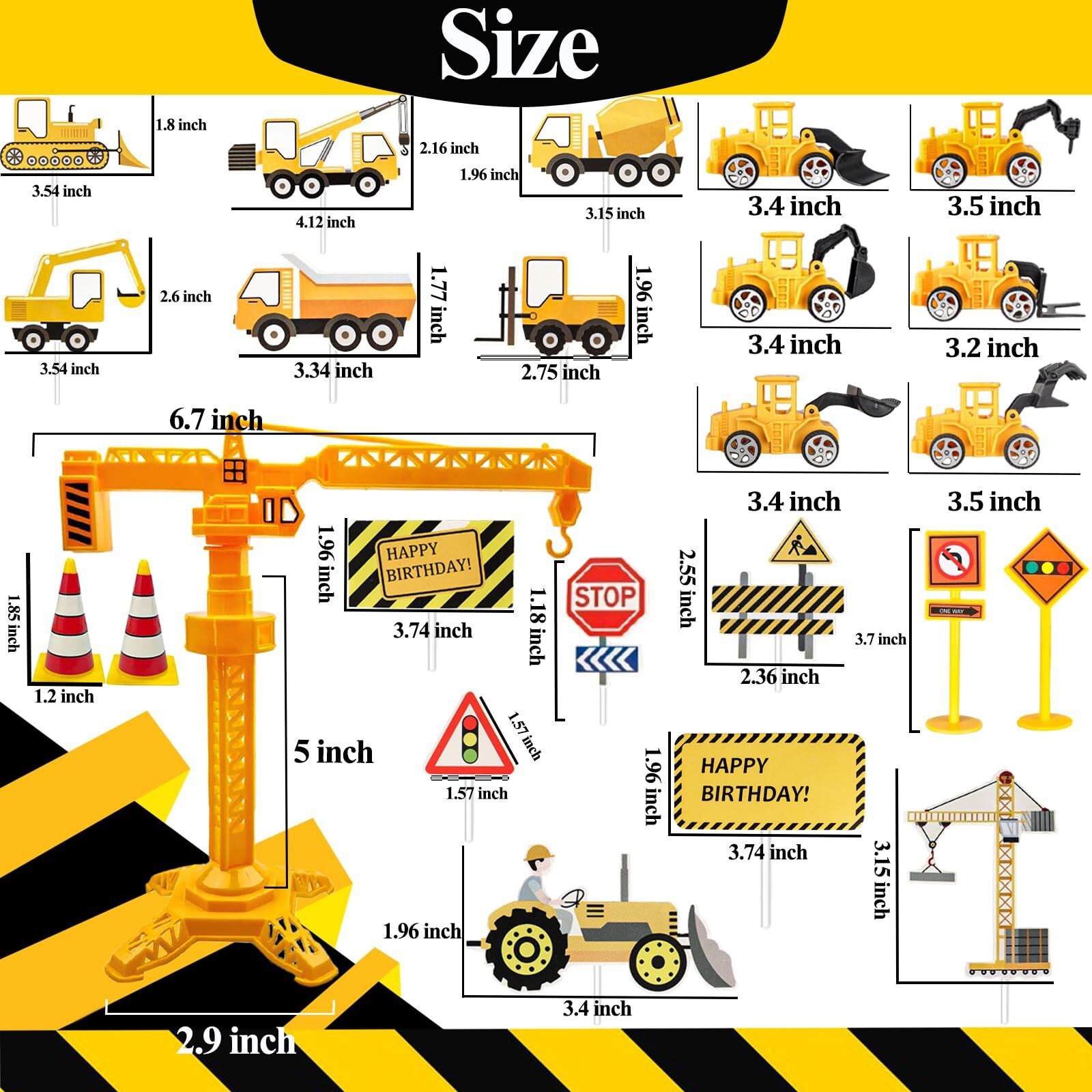 Hercocci 25Pcs Construction Cake Topper, Excavator Tower Cupcake Topper Bulldozer Backhoe Traffic Road Sign Cake Decor Vehicles Decorations Construction Birthday Party Supplies