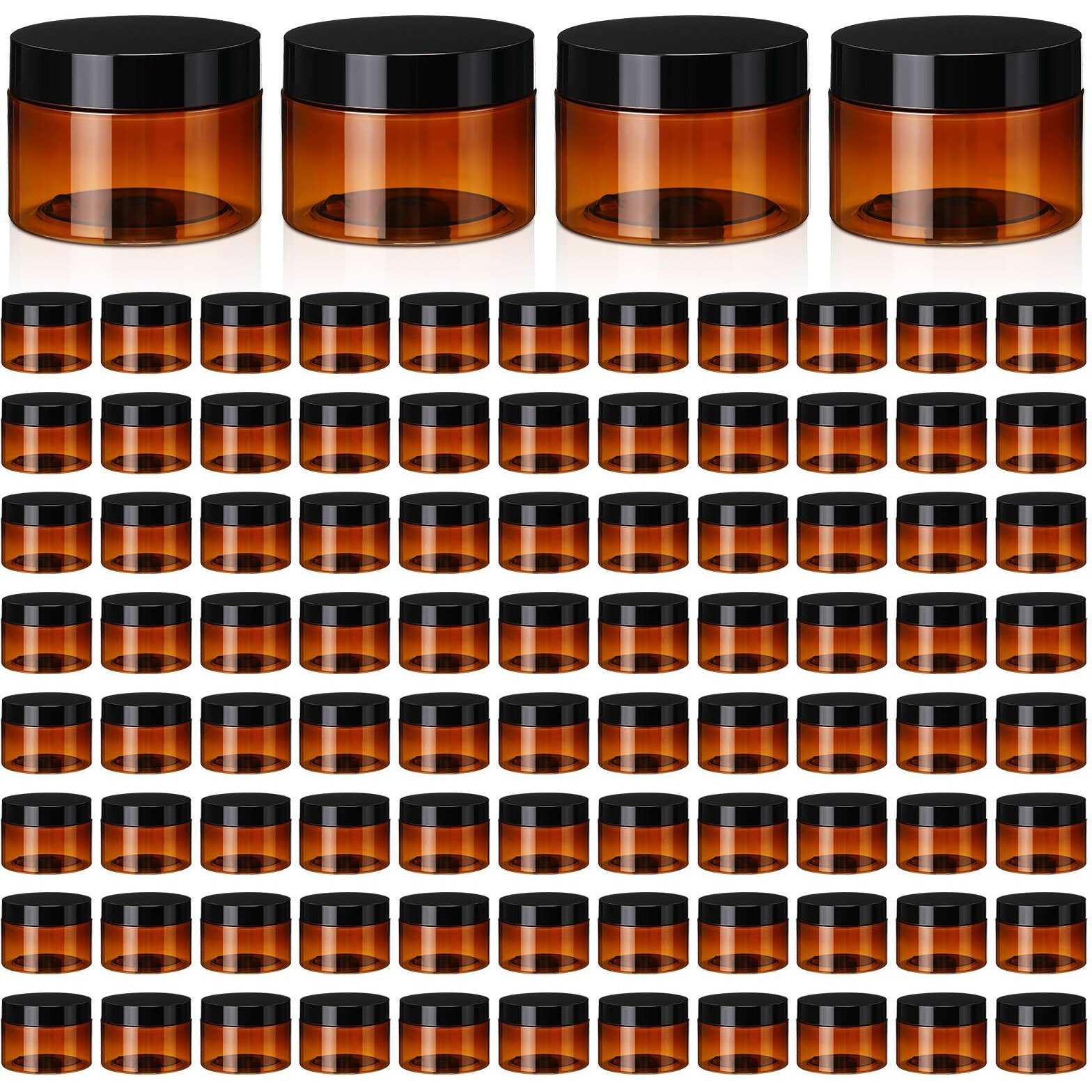 Tanlade 100 Pcs 4 Oz Amber Plastic Cosmetic Jars With Lids Empty Leak Proof Container Refillable Cosmetic Jars Airtight For Cream, Lotion, Powder, Ointment, Beauty Products Travel Storage(Round)